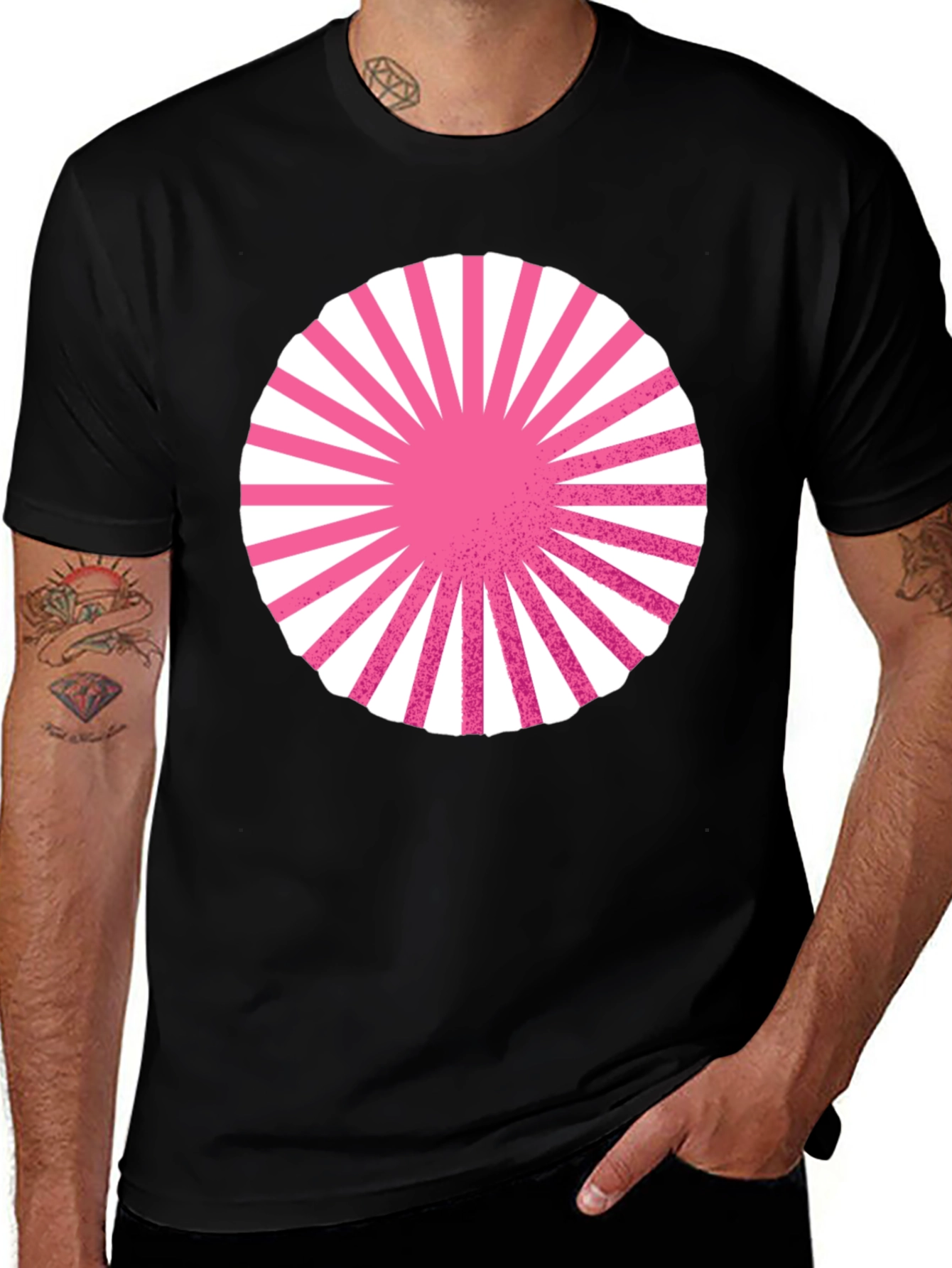Variant 5 of Graphic Circle Tee - Pink Burst Design on Black