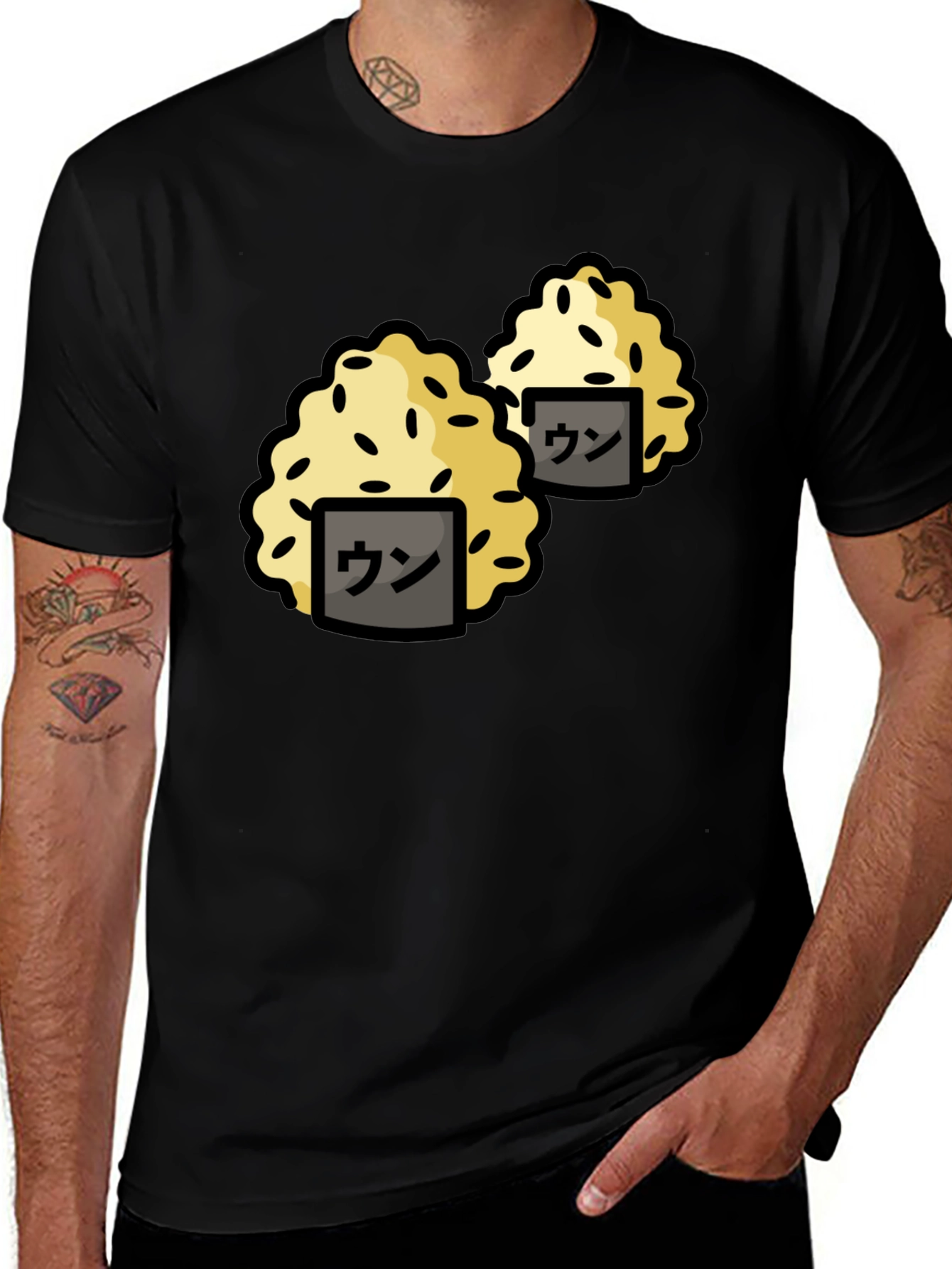 Variant 5 of Funny Sushi Rice Ball Graphic Black T-Shirt