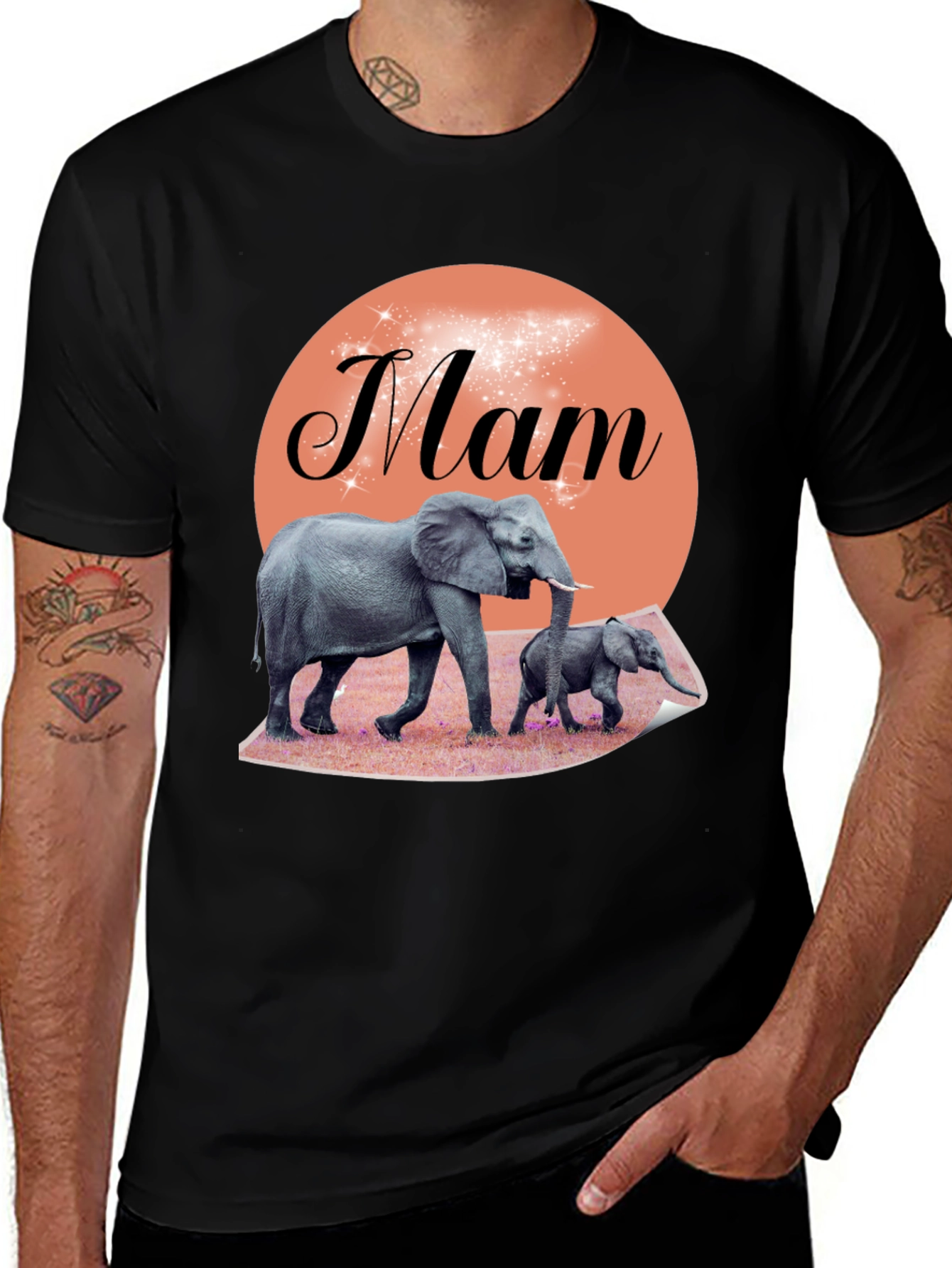 Variant 2 of Elephant Mom & Baby Black Graphic Tee