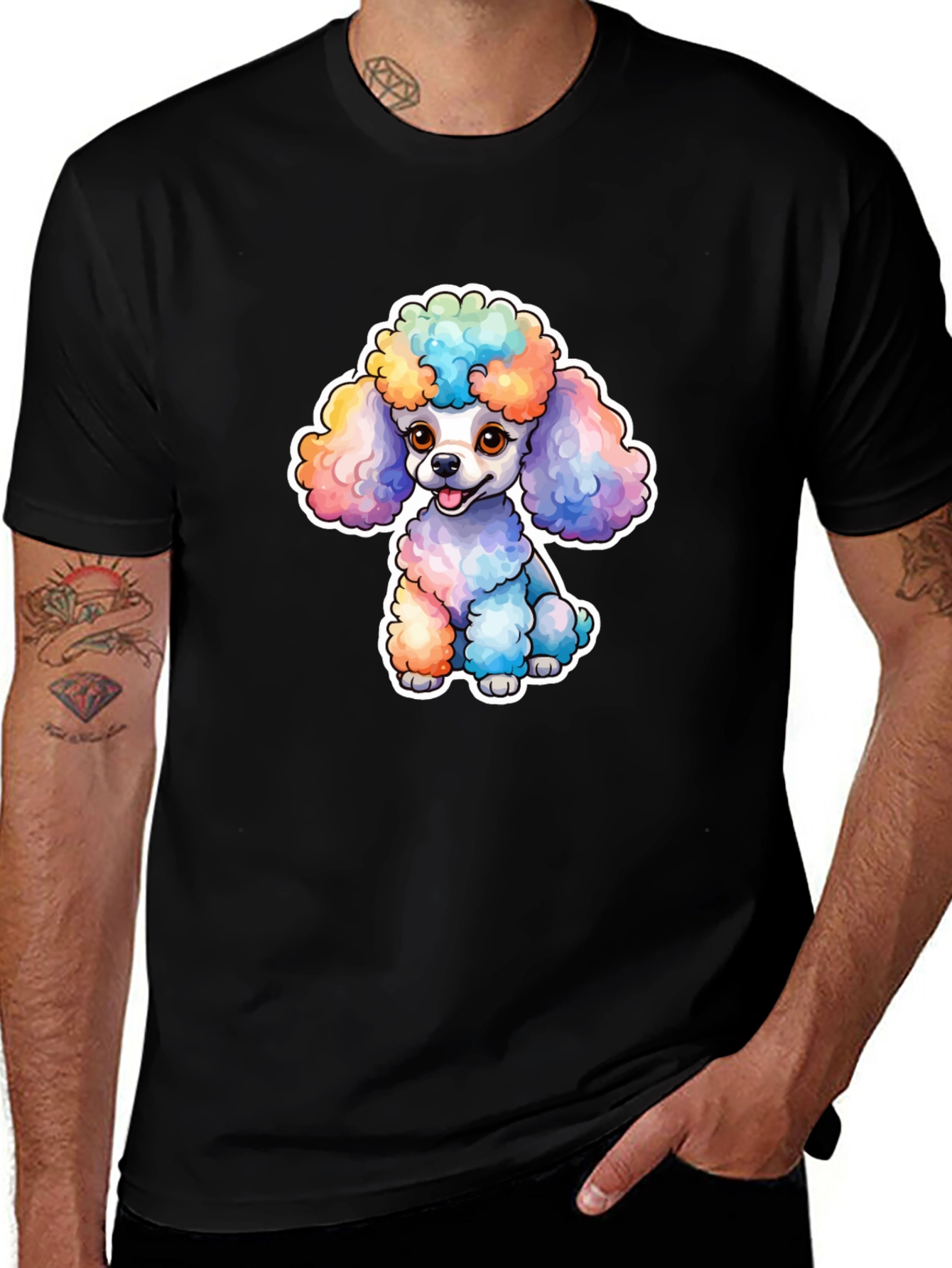 Black Rainbow Poodle Graphic Tee - Cute Dog T-Shirt main image