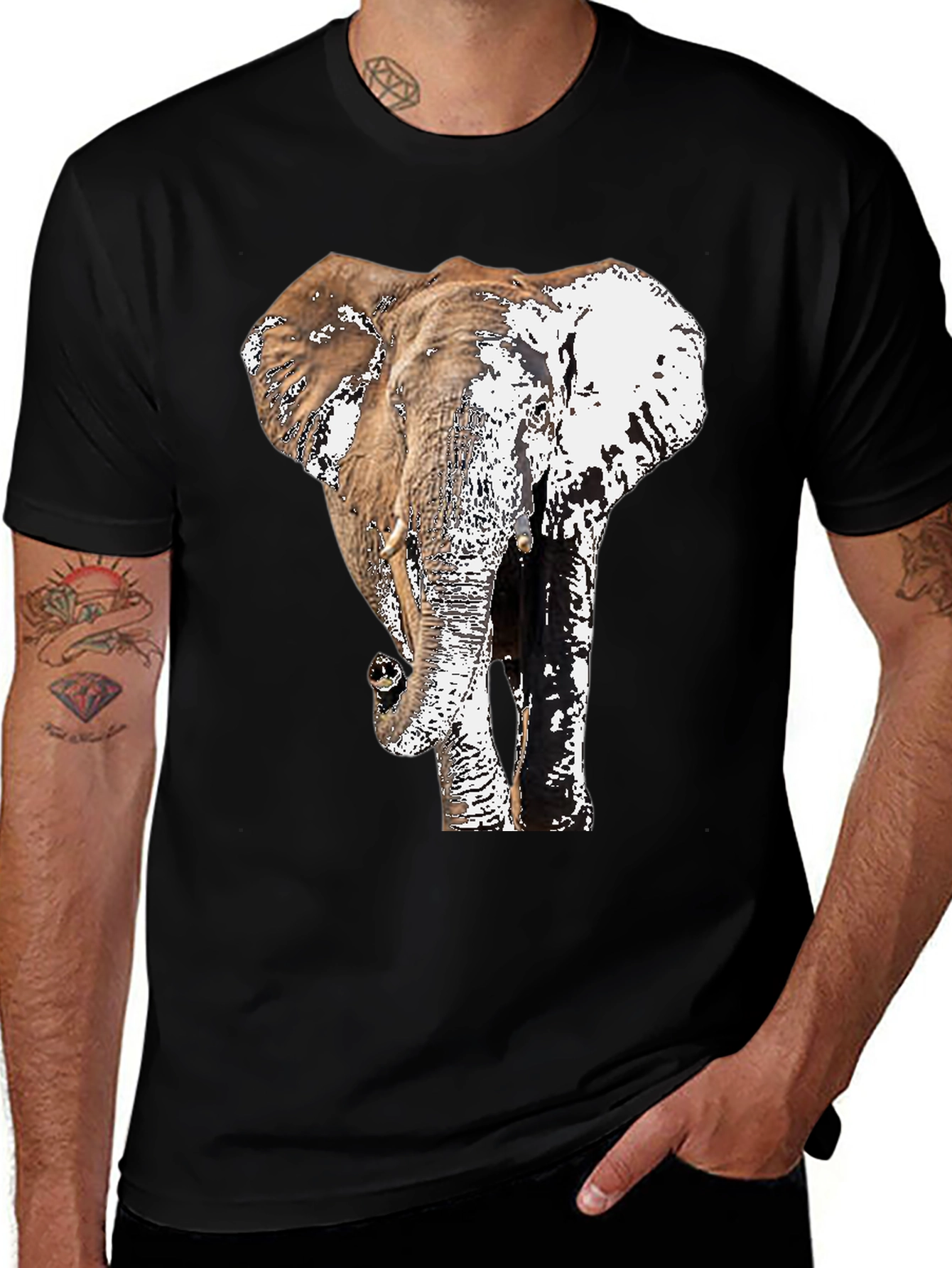 Variant 21 of Elephant Graphic Print Black T-Shirt