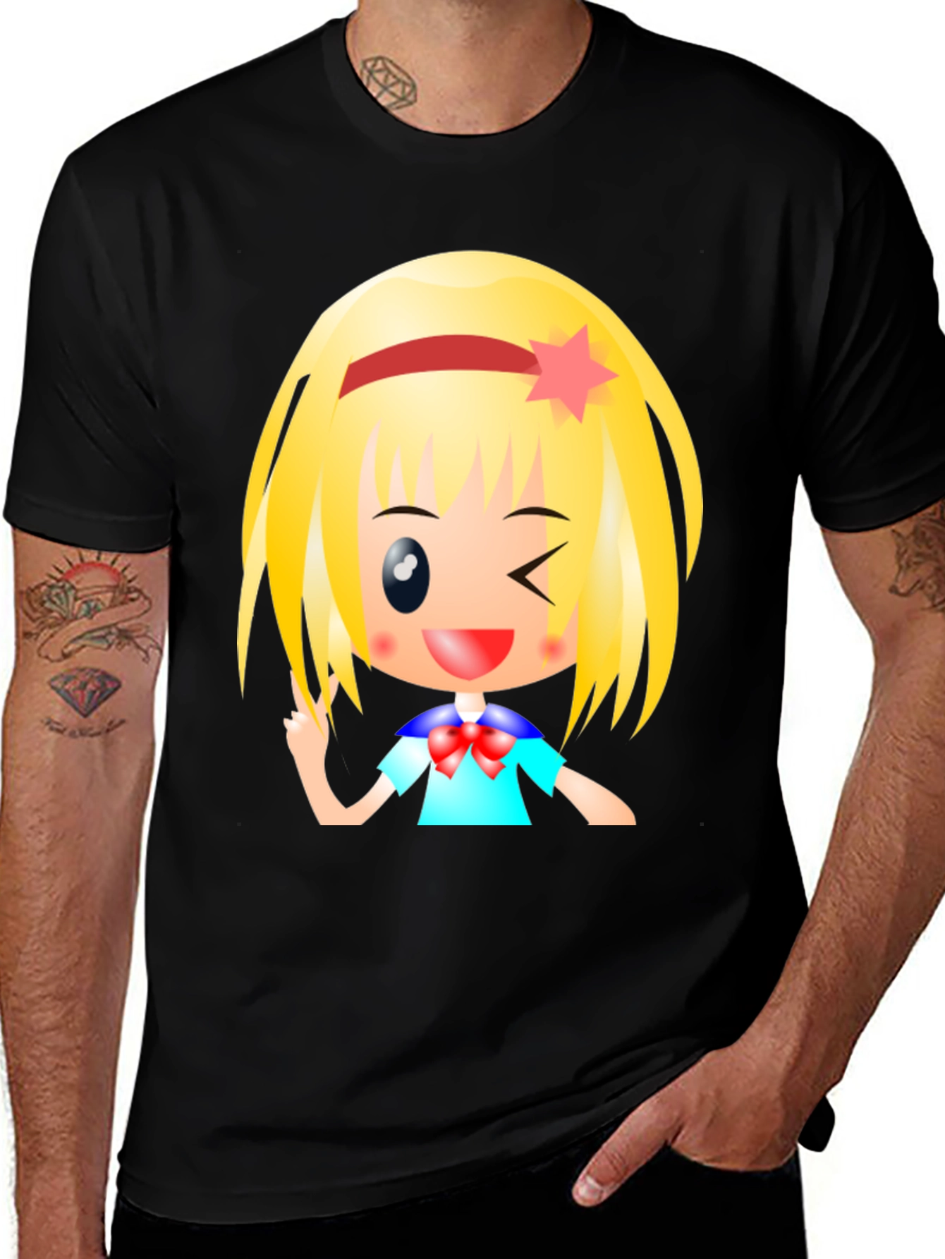 Variant 7 of Anime Girl Graphic Black T-Shirt