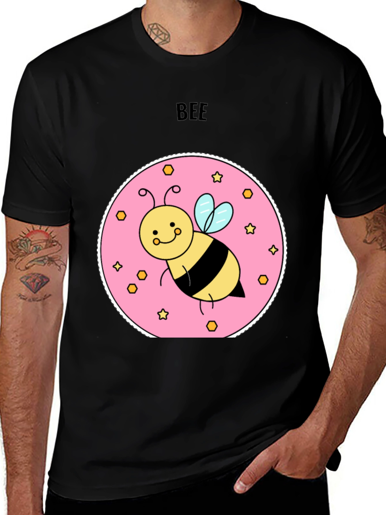 Variant 24 of Cute Bee Graphic Tee - Black Cotton T-Shirt