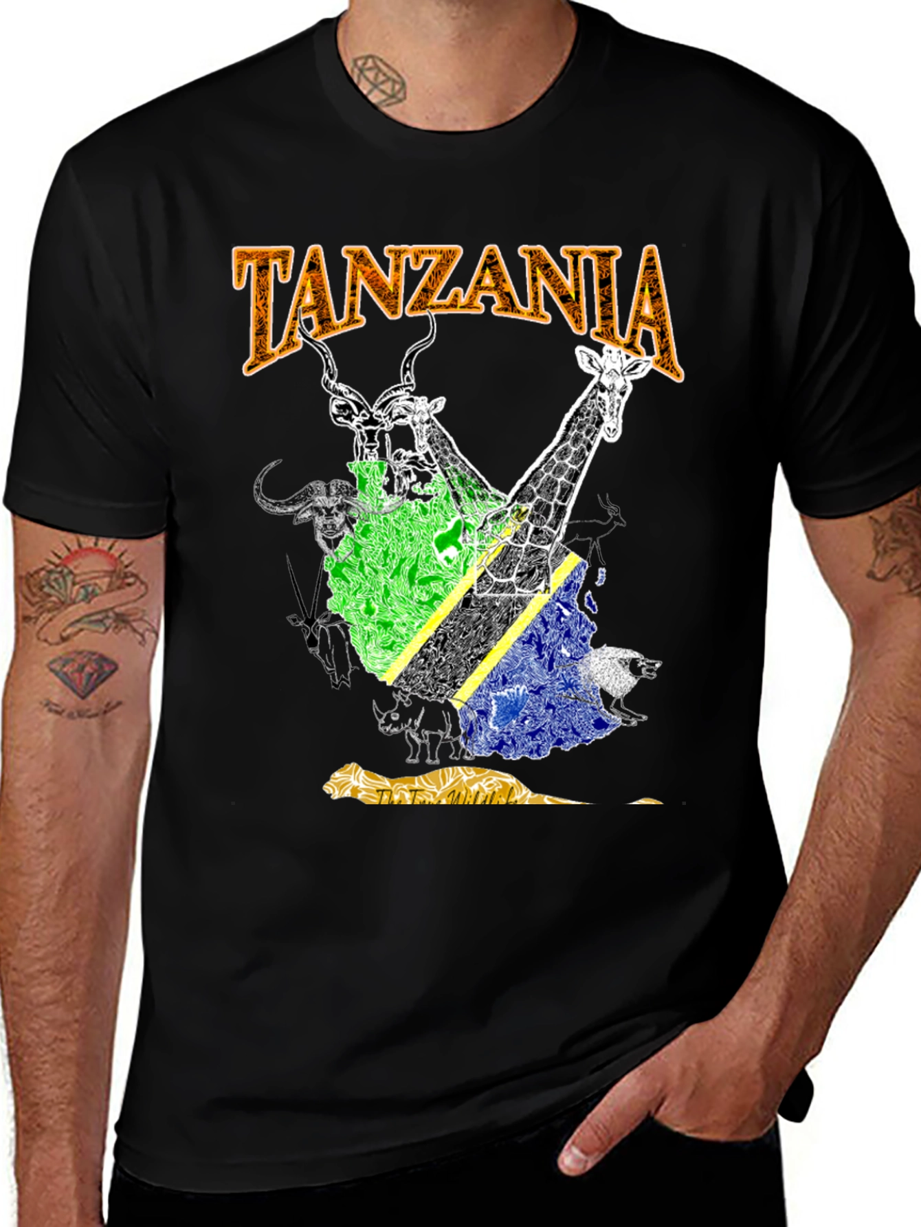Variant 16 of Tanzania Wildlife Graphic Print Black T-Shirt