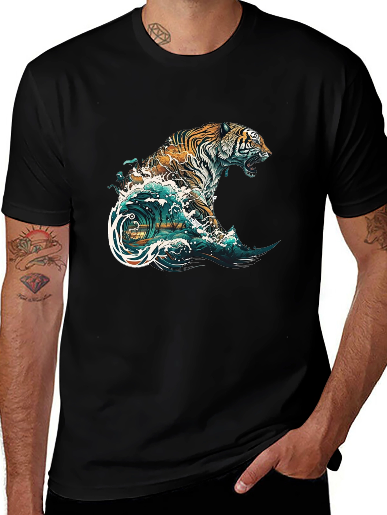 Variant 8 of Tiger Wave Graphic Tee - Cool Design