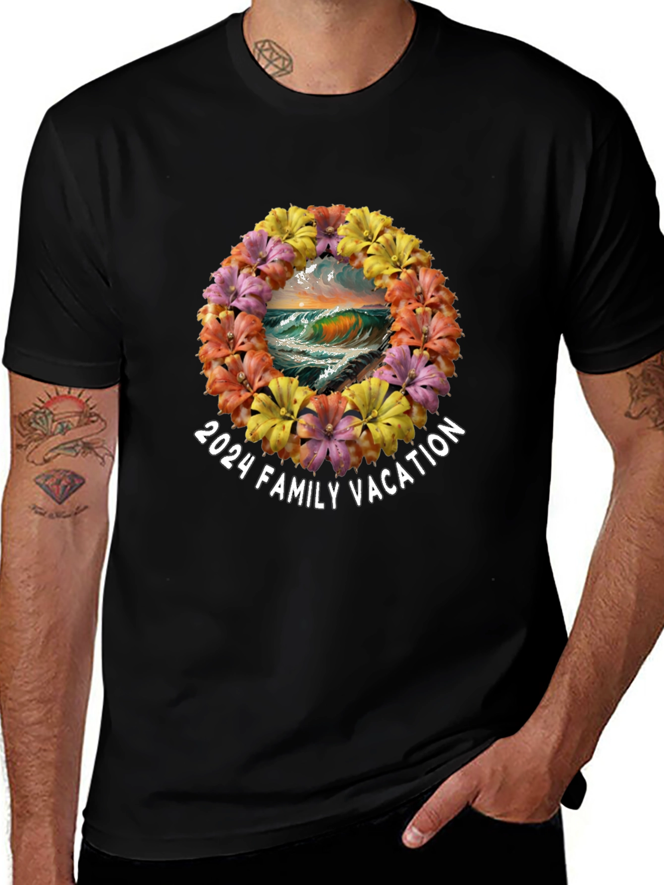 Variant 14 of 2024 Family Vacation Floral Wreath Tee
