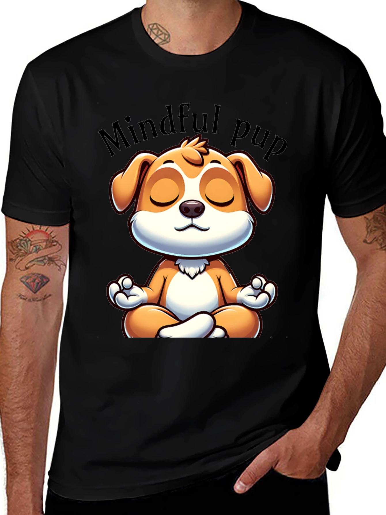 Black Mindful Pup Graphic T-Shirt - Meditation Dog Tee main image