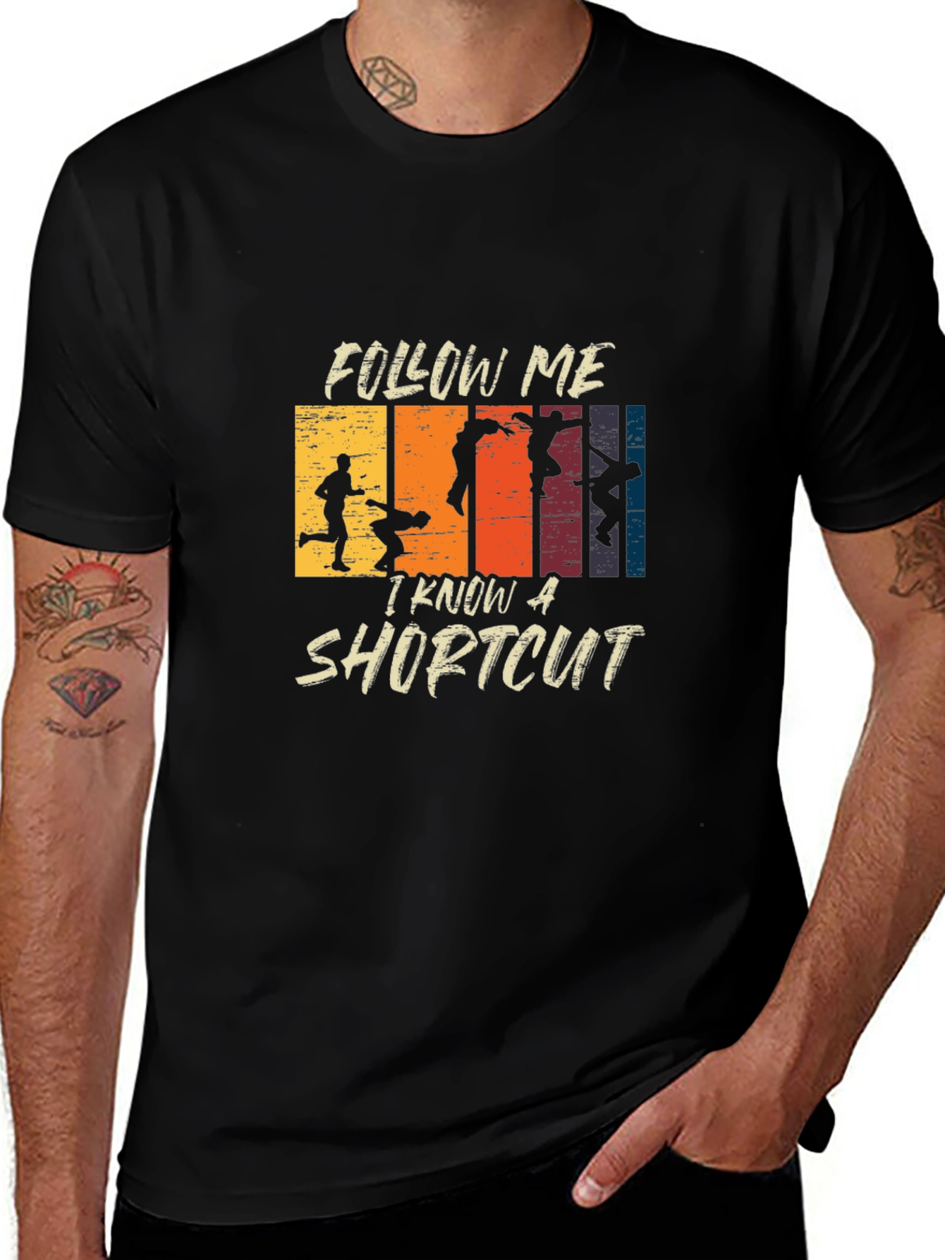 Variant 14 of Follow Me I Know A Shortcut Black T-Shirt