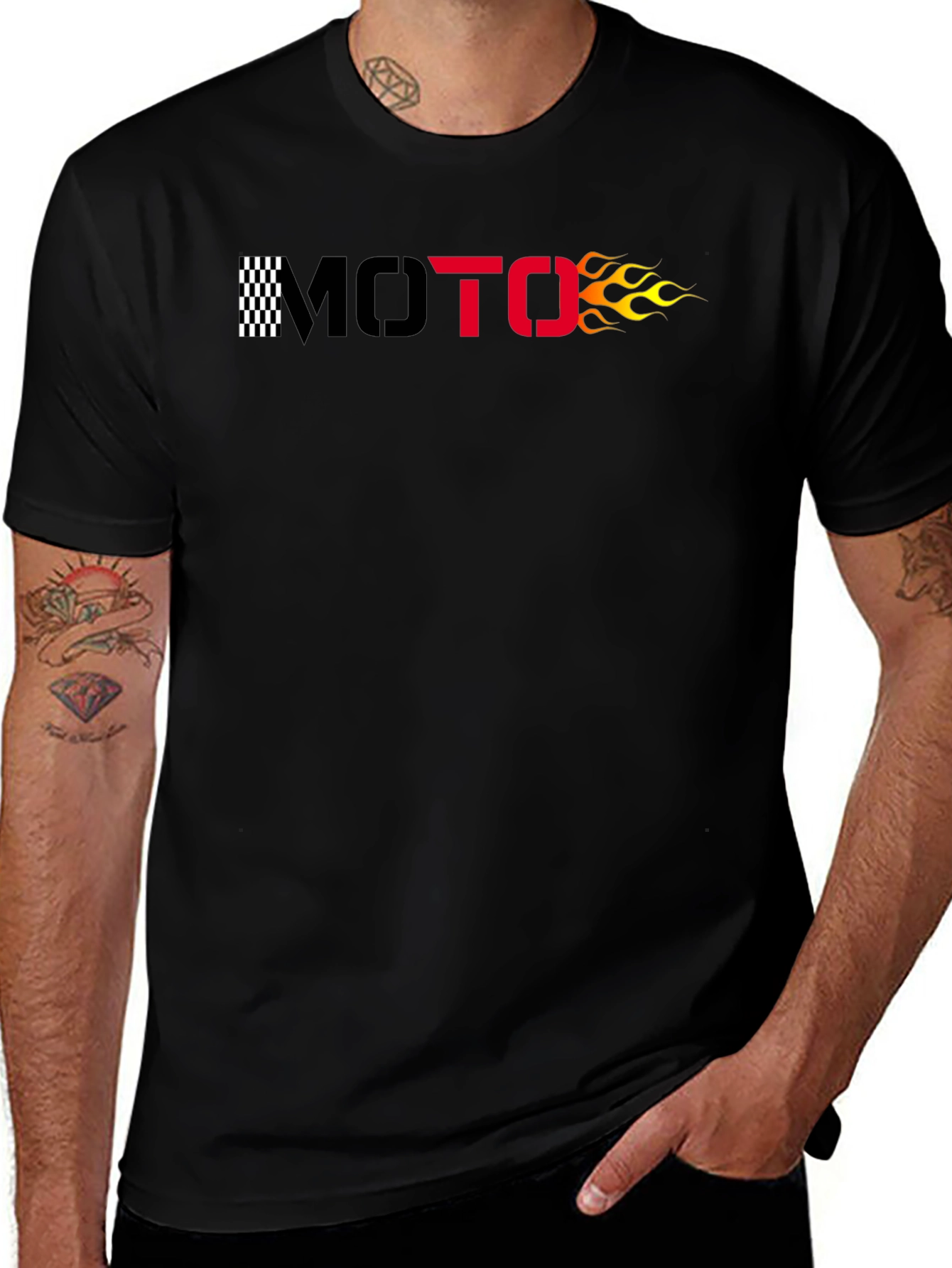 Variant 12 of Moto Flames Graphic T-Shirt - Black