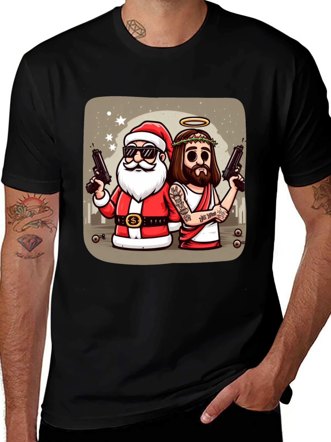 Variant 17 of Santa & Jesus Funny T-Shirt
