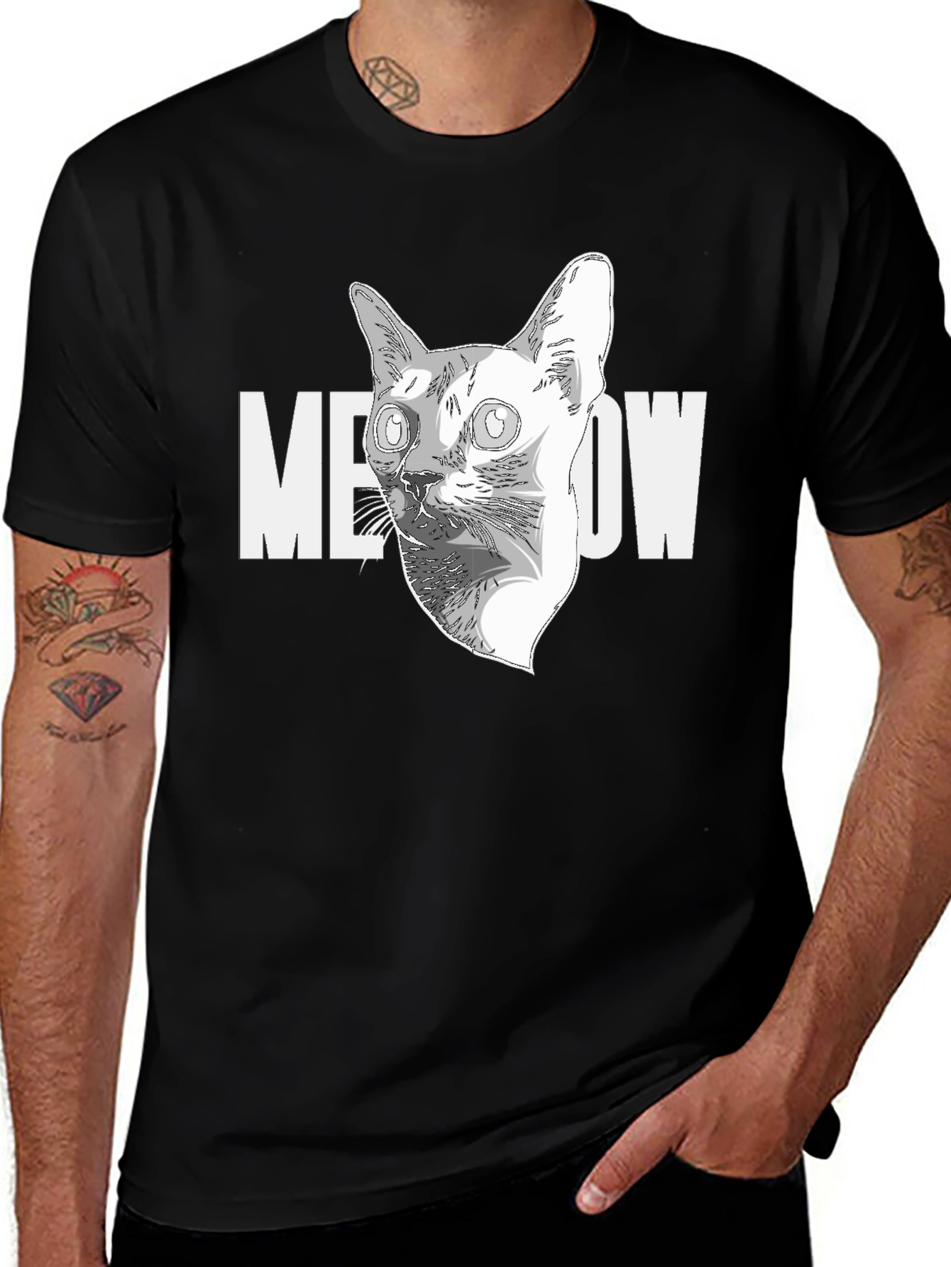 Variant 24 of Meow Cat Graphic Black T-Shirt