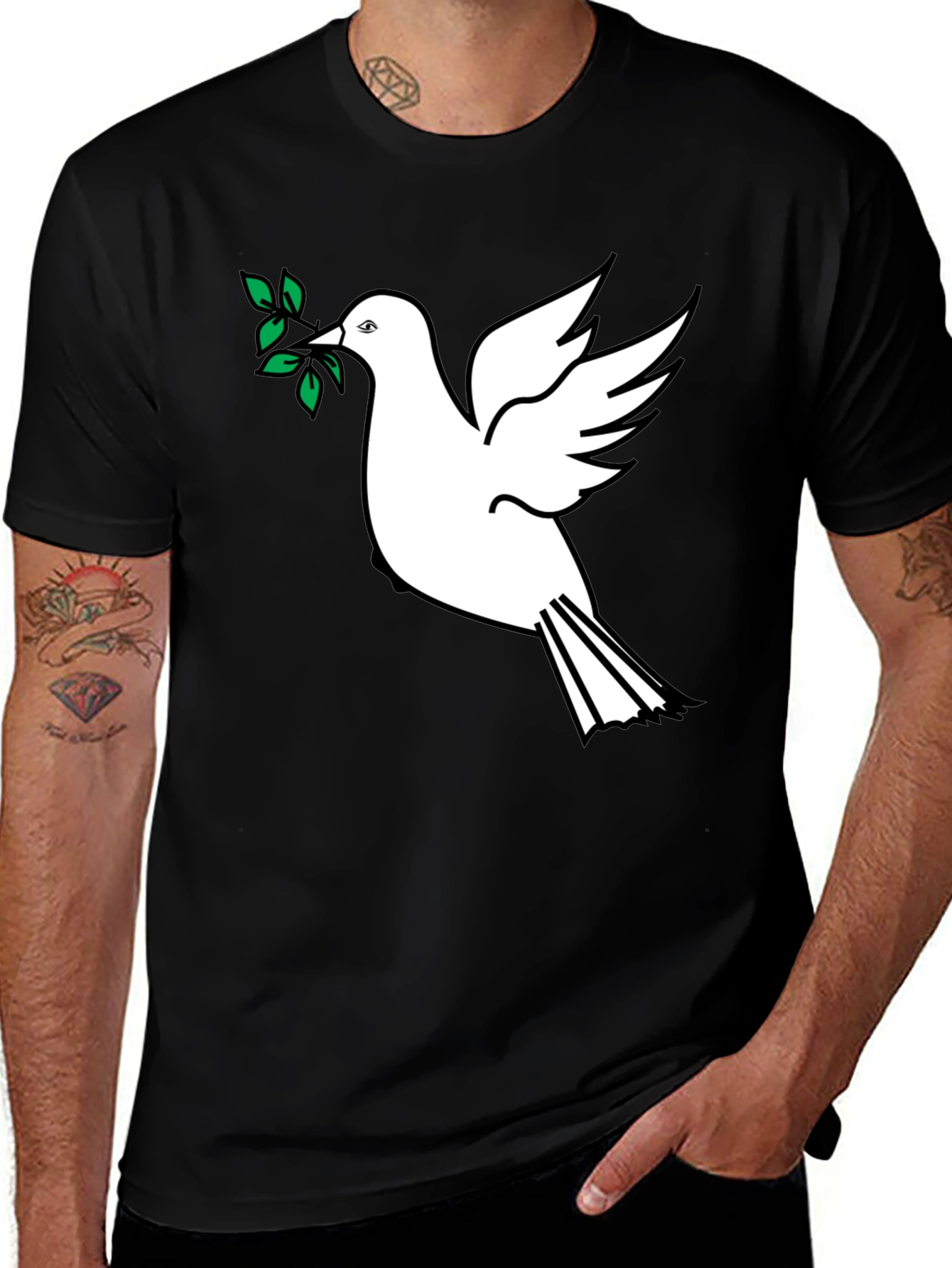 Variant 8 of Peace Dove Graphic Tee - Classic Black Cotton Blend Shirt