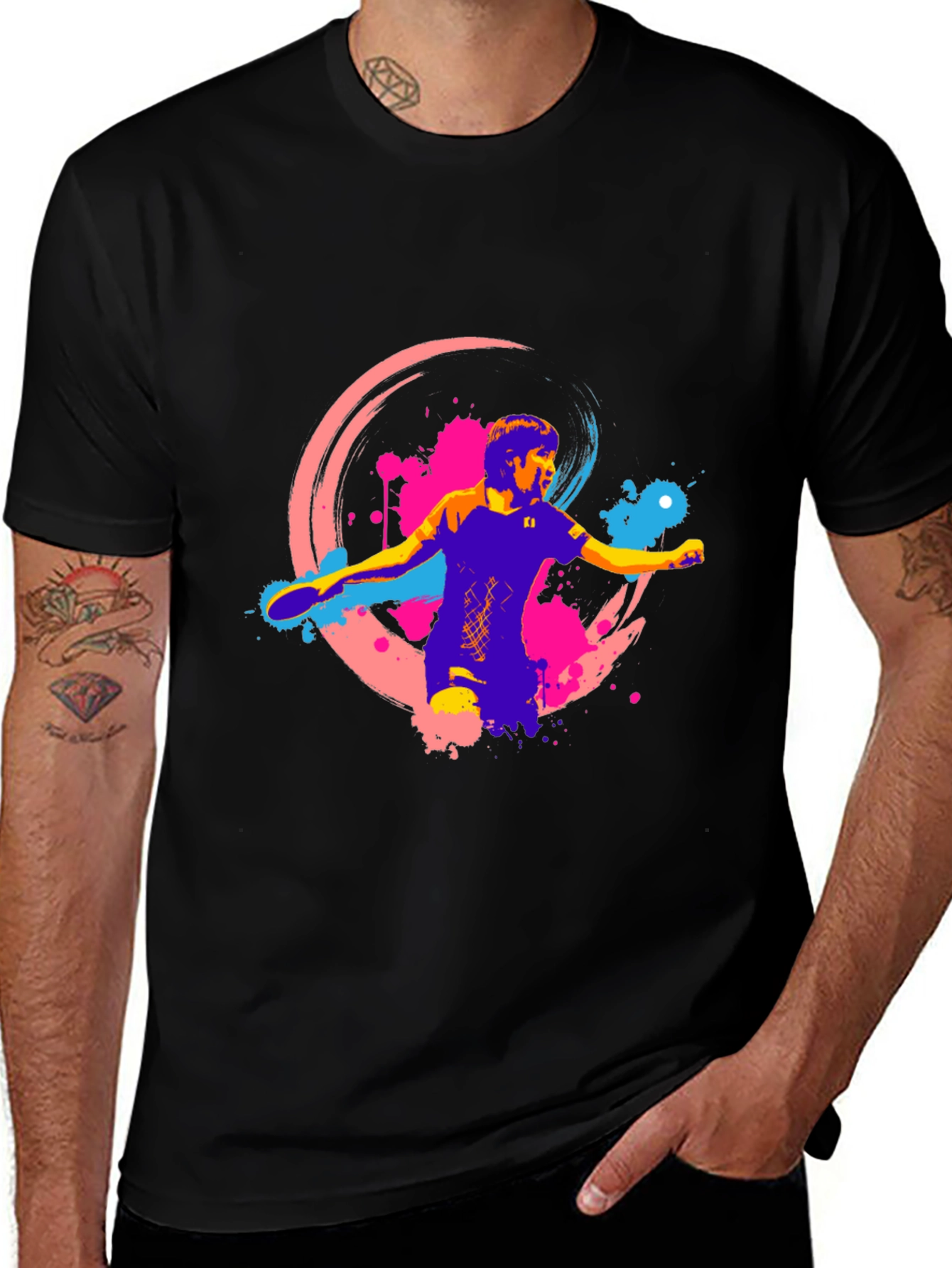 Variant 24 of Ping Pong Player Graphic Black T-Shirt