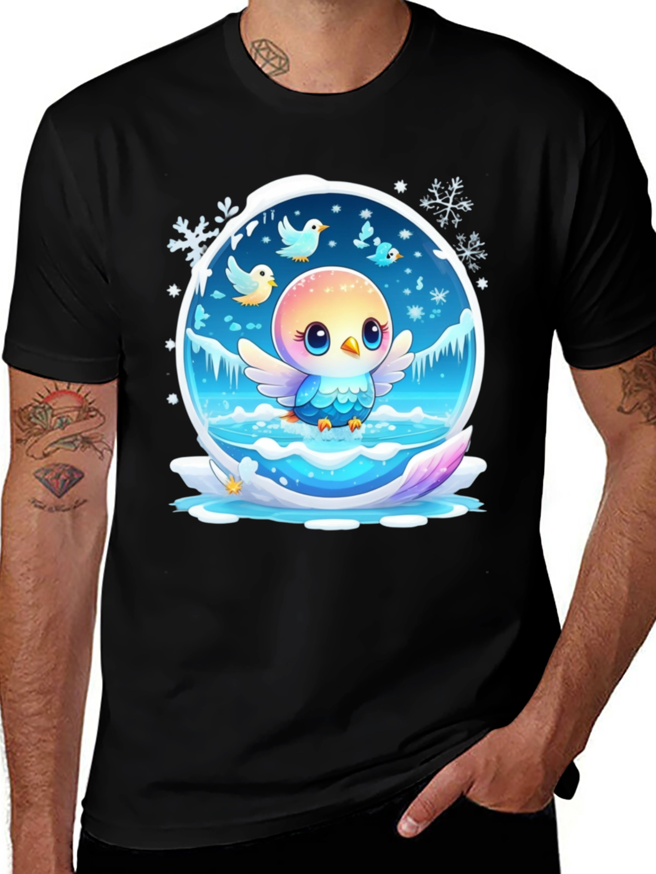 Variant 6 of Cute Bird Snow Globe Graphic T-Shirt