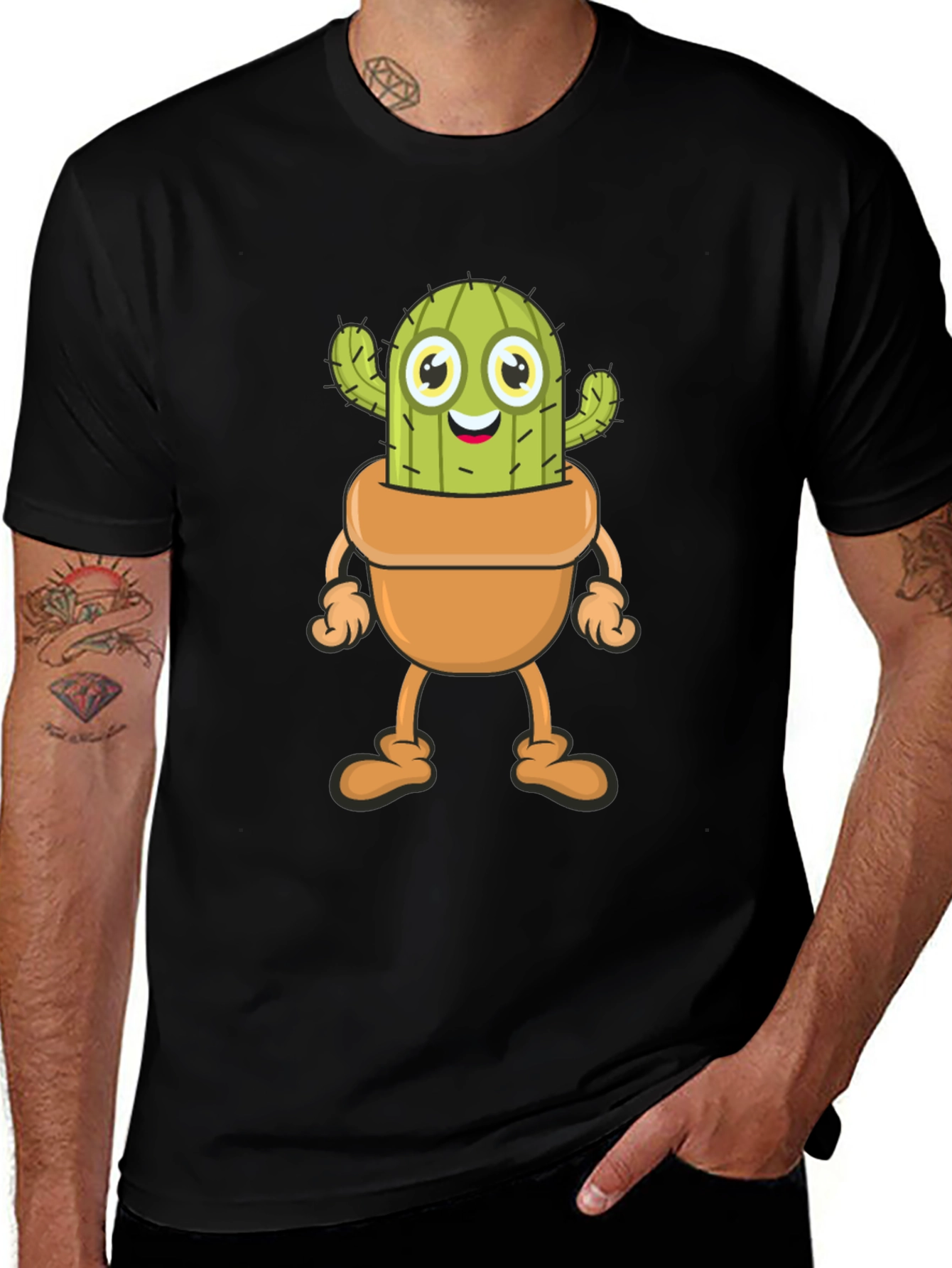 Funny Cactus Graphic Tee - Black Cotton T-Shirt
