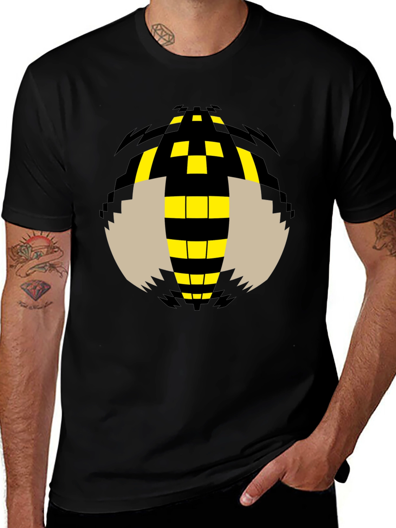 Variant 6 of Pixelated Bee Graphic Tee - Black Cotton T-Shirt