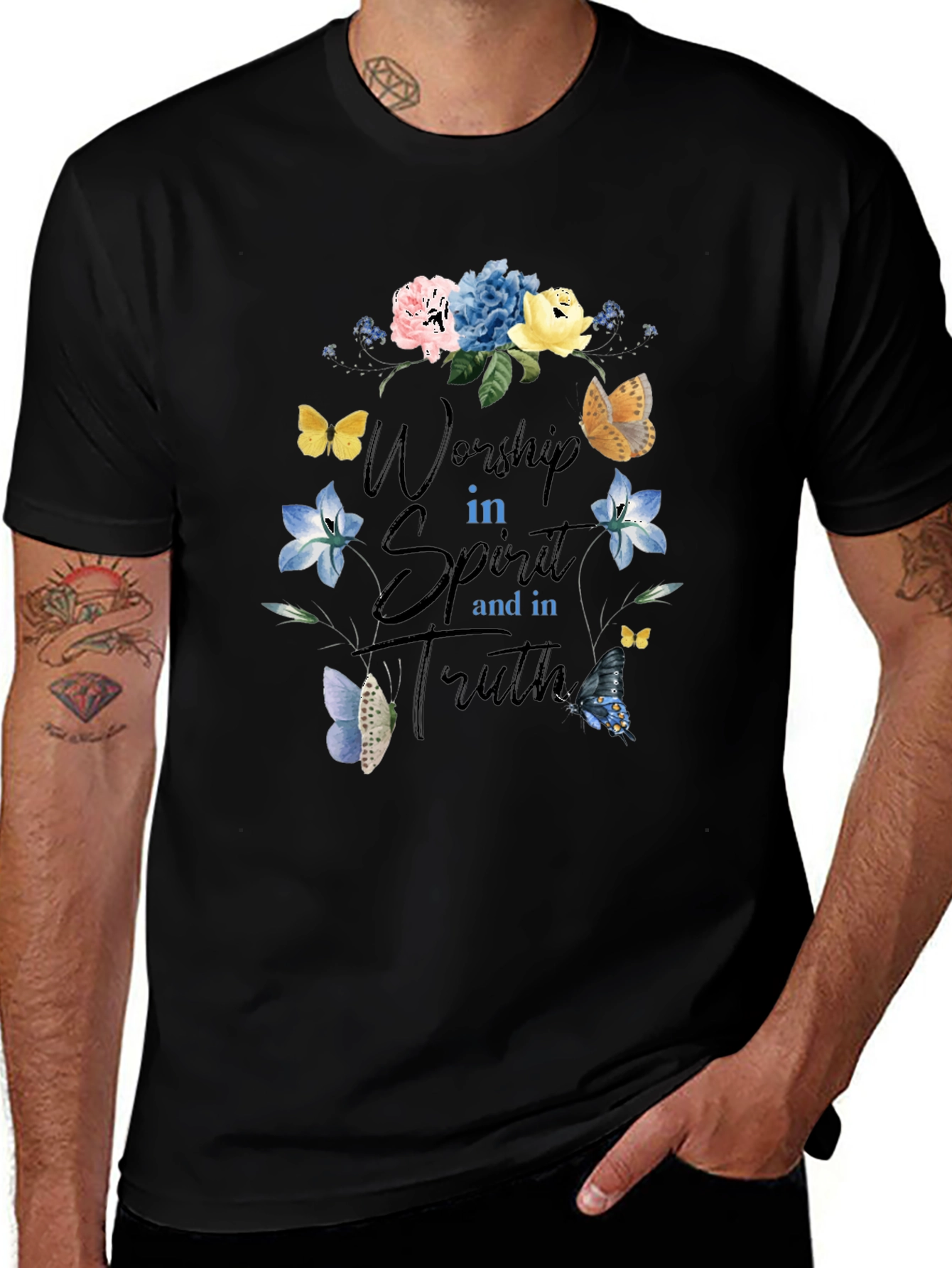 Variant 9 of Worship in Spirit and Truth Floral Butterfly T-Shirt