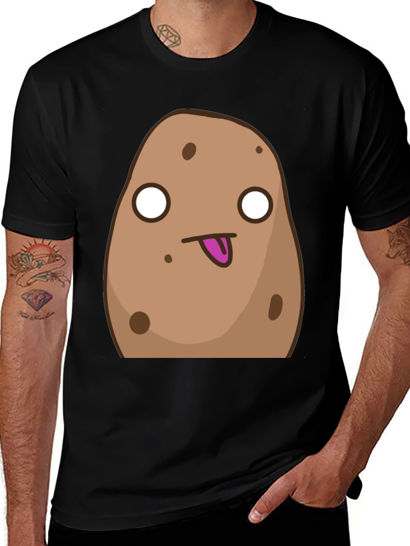 Variant 9 of Funny Cartoon Potato Graphic Black T-Shirt