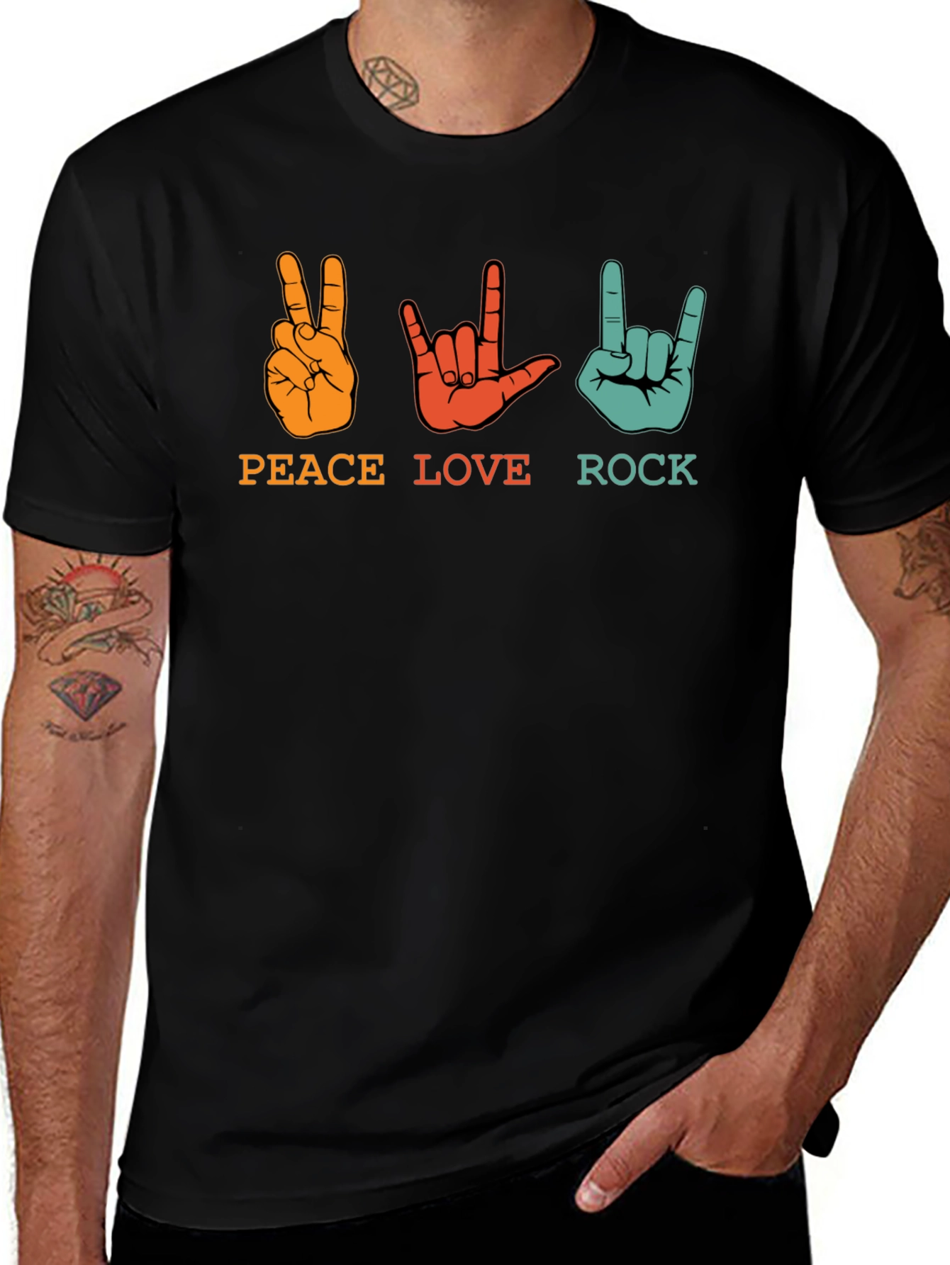 Variant 22 of Peace Love Rock Graphic Tee - Black Unisex T-Shirt