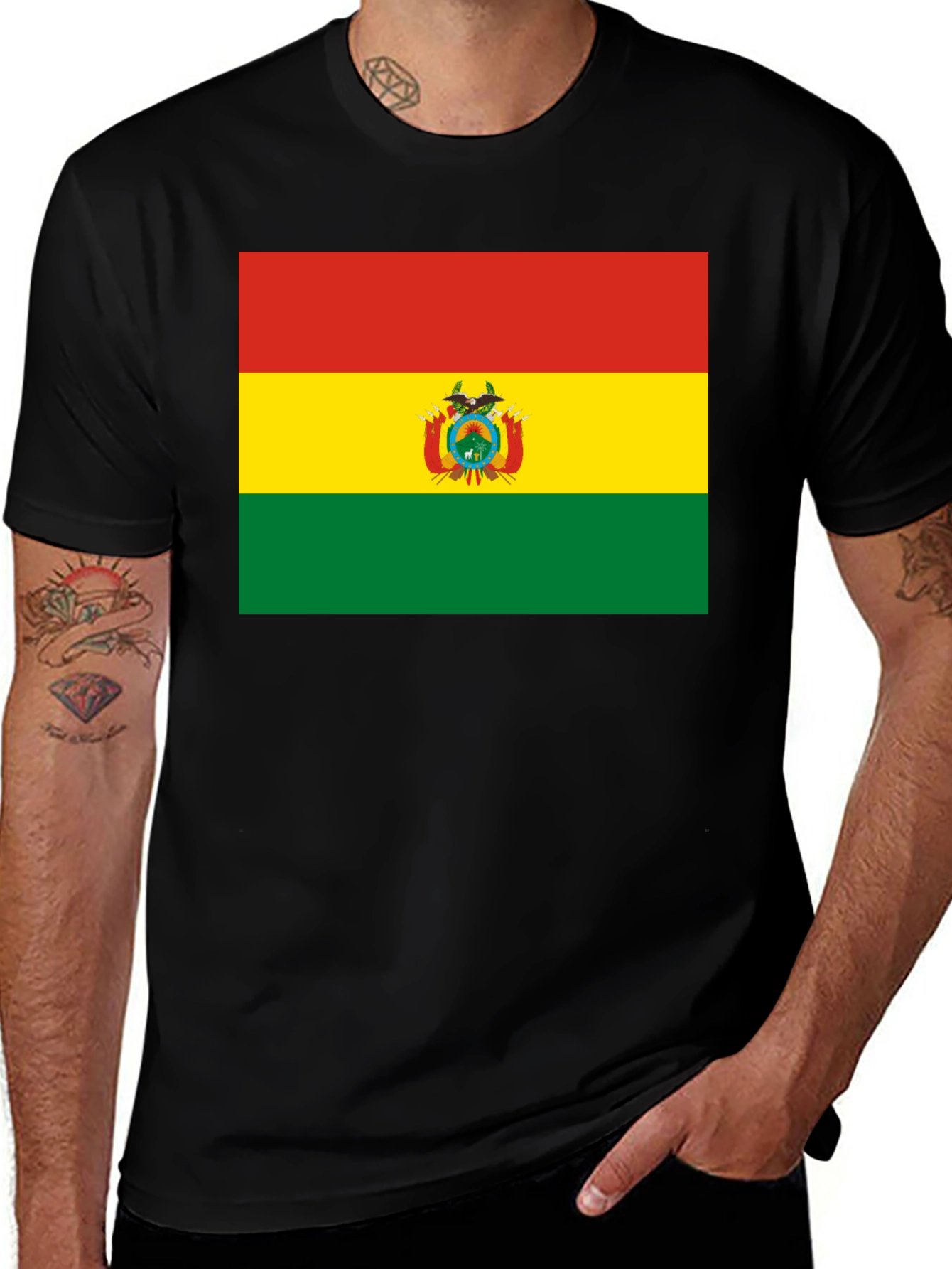 Variant 11 of Bolivia Flag Graphic Black T-Shirt