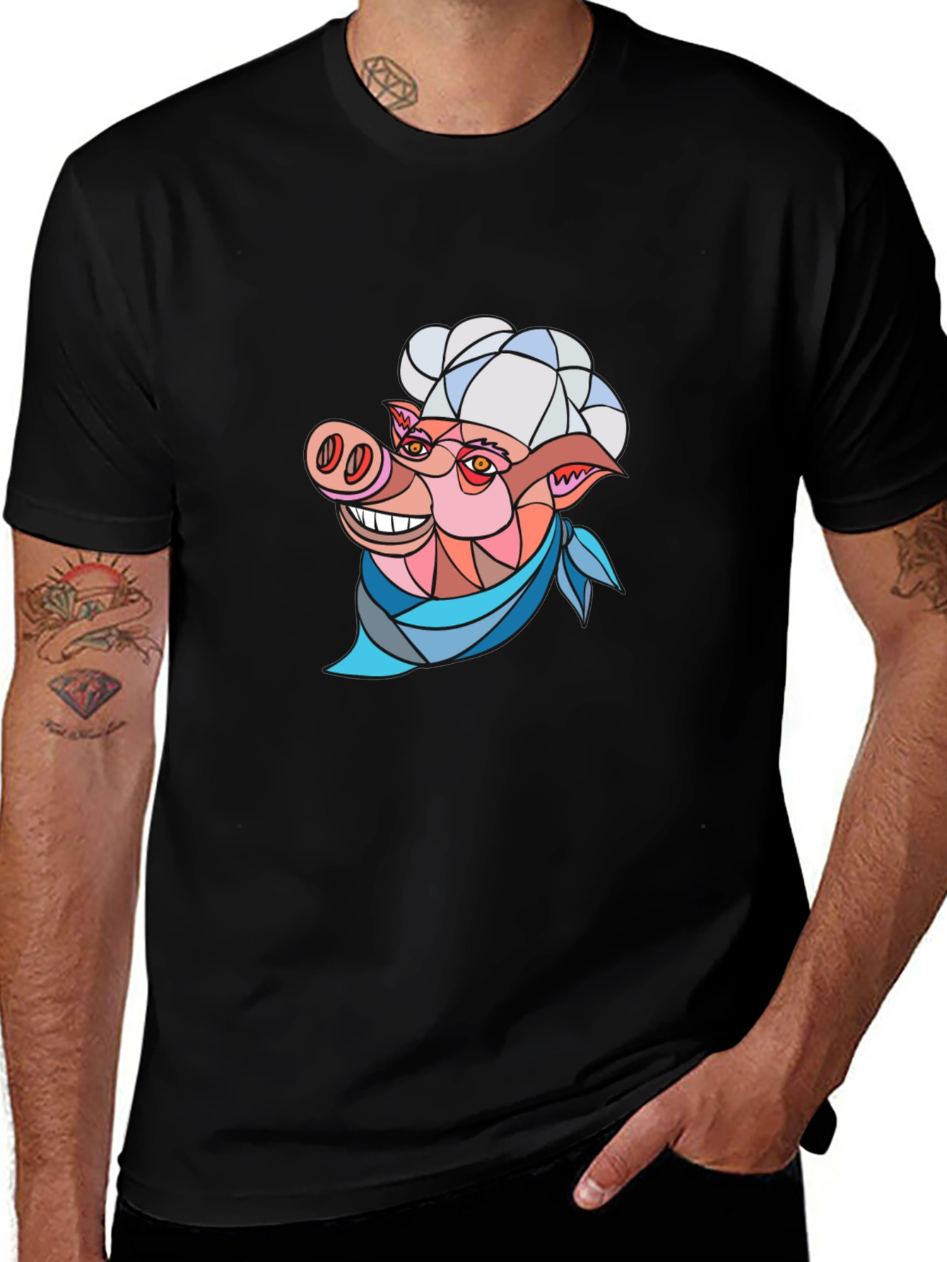 Variant 15 of Chef Pig Graphic T-Shirt - Black Cotton