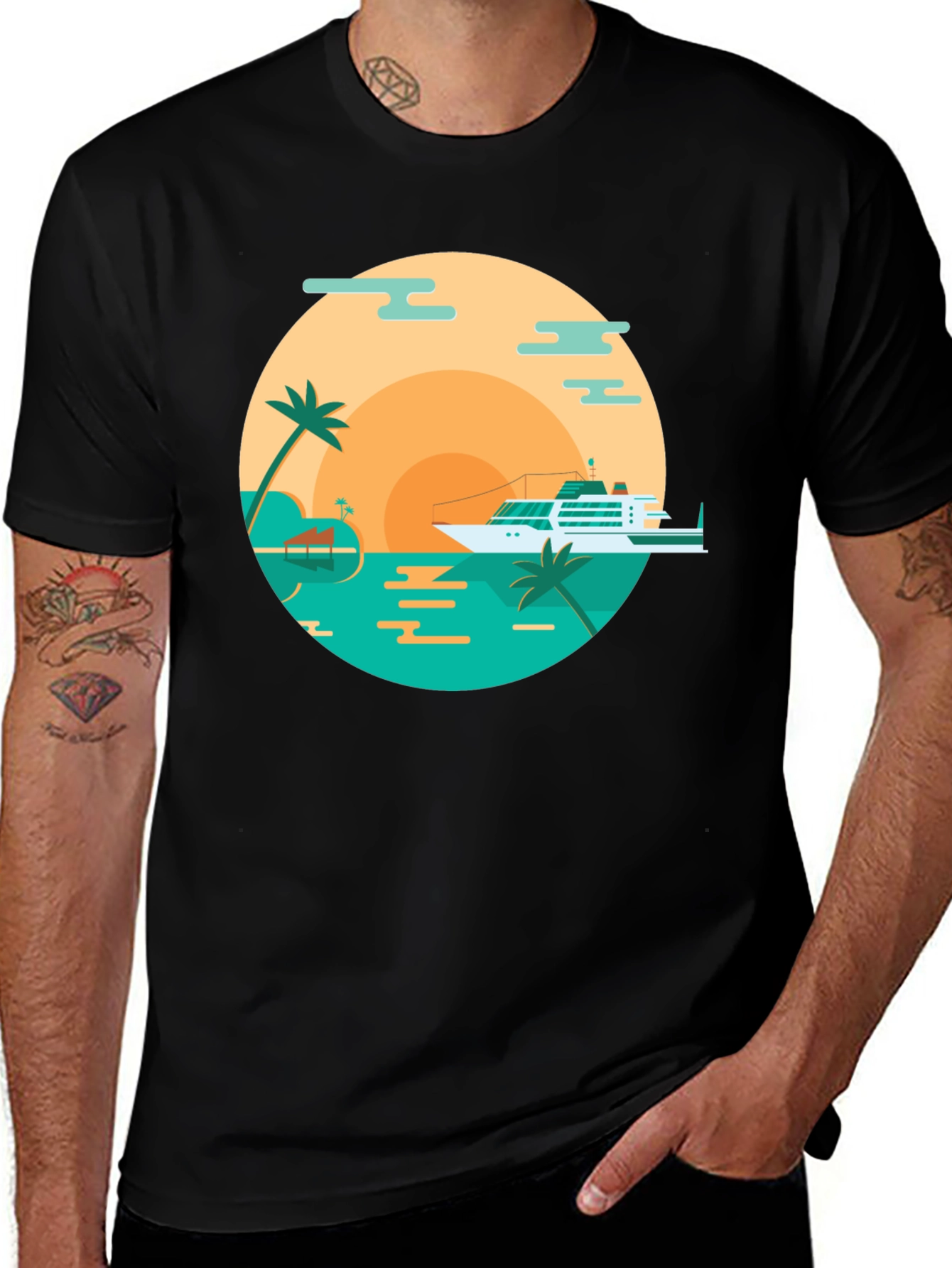 Variant 15 of Tropical Cruise Graphic T-Shirt - Black