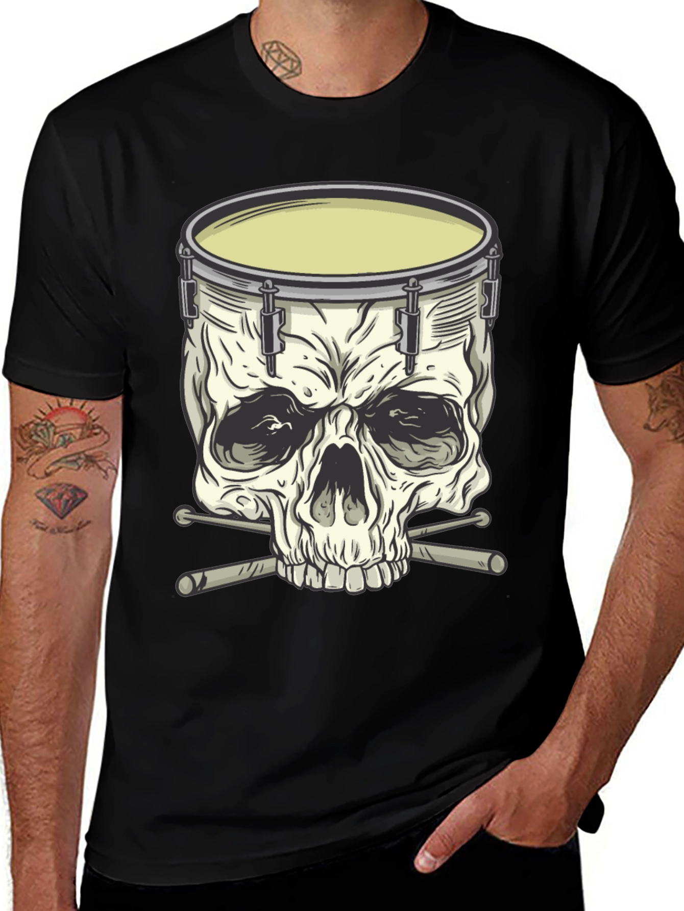 Variant 23 of Drum Skull Graphic Tee - Rock Music Shirt