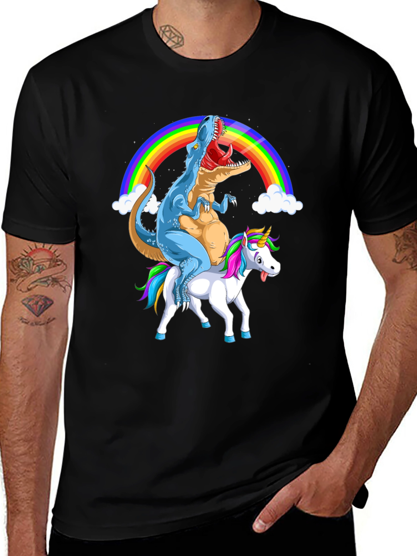 Variant 12 of Dino Riding Unicorn T-Shirt - Rainbow Graphic Tee