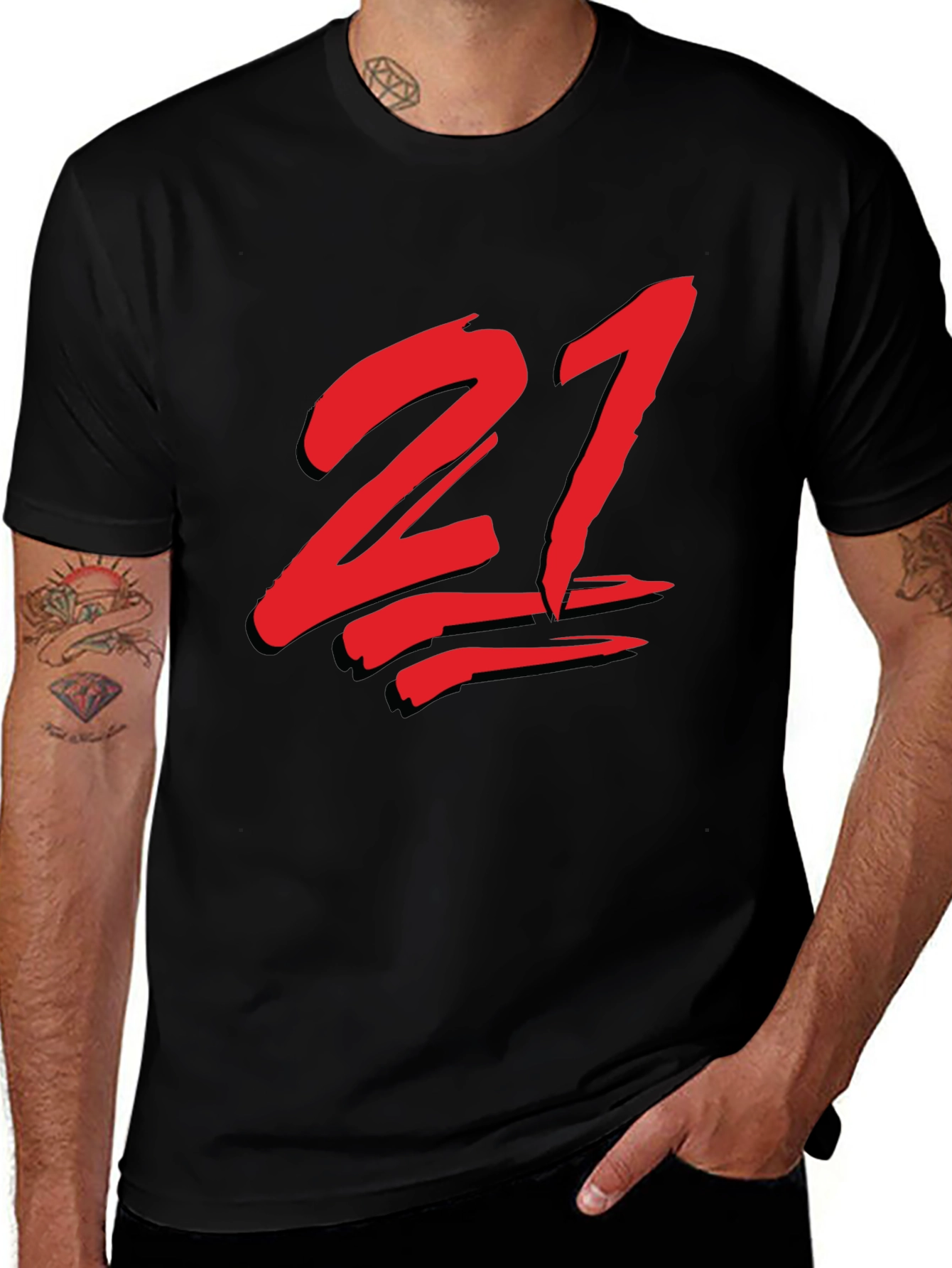 Variant 15 of Bold Red 21 Graphic Black T-Shirt