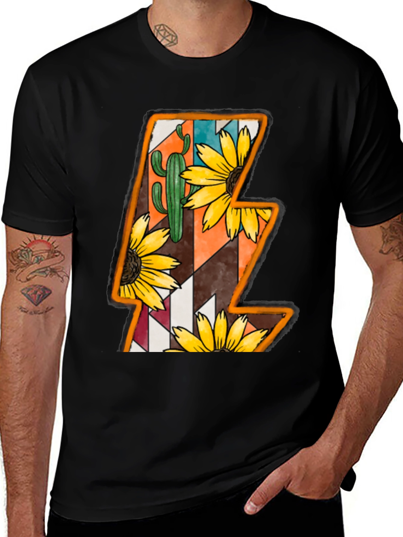 Variant 5 of Lightning Bolt Sunflower Cactus Graphic Tee