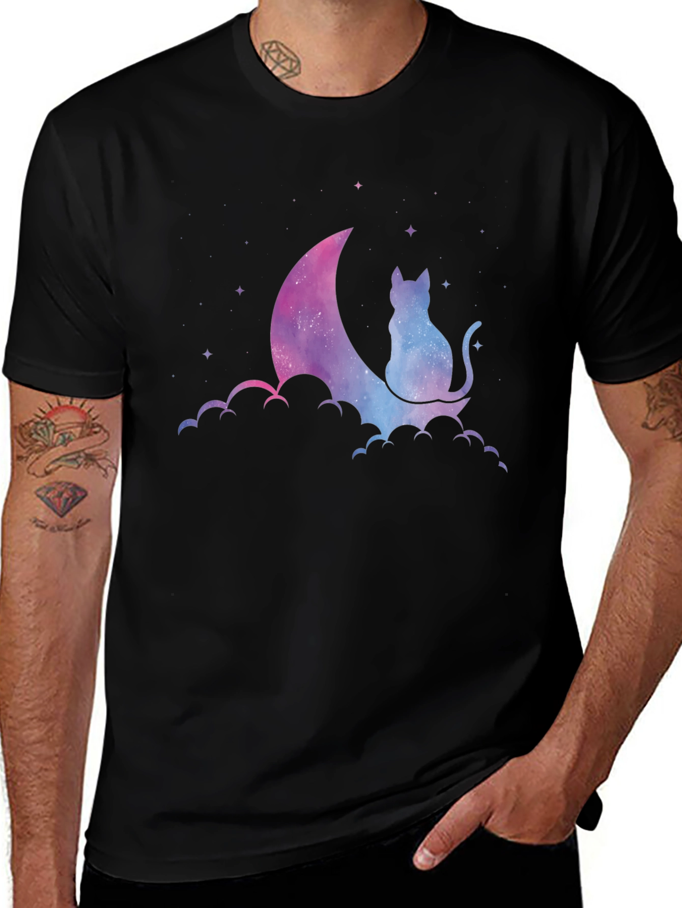 Variant 19 of Galaxy Cat on Moon T-Shirt - Black