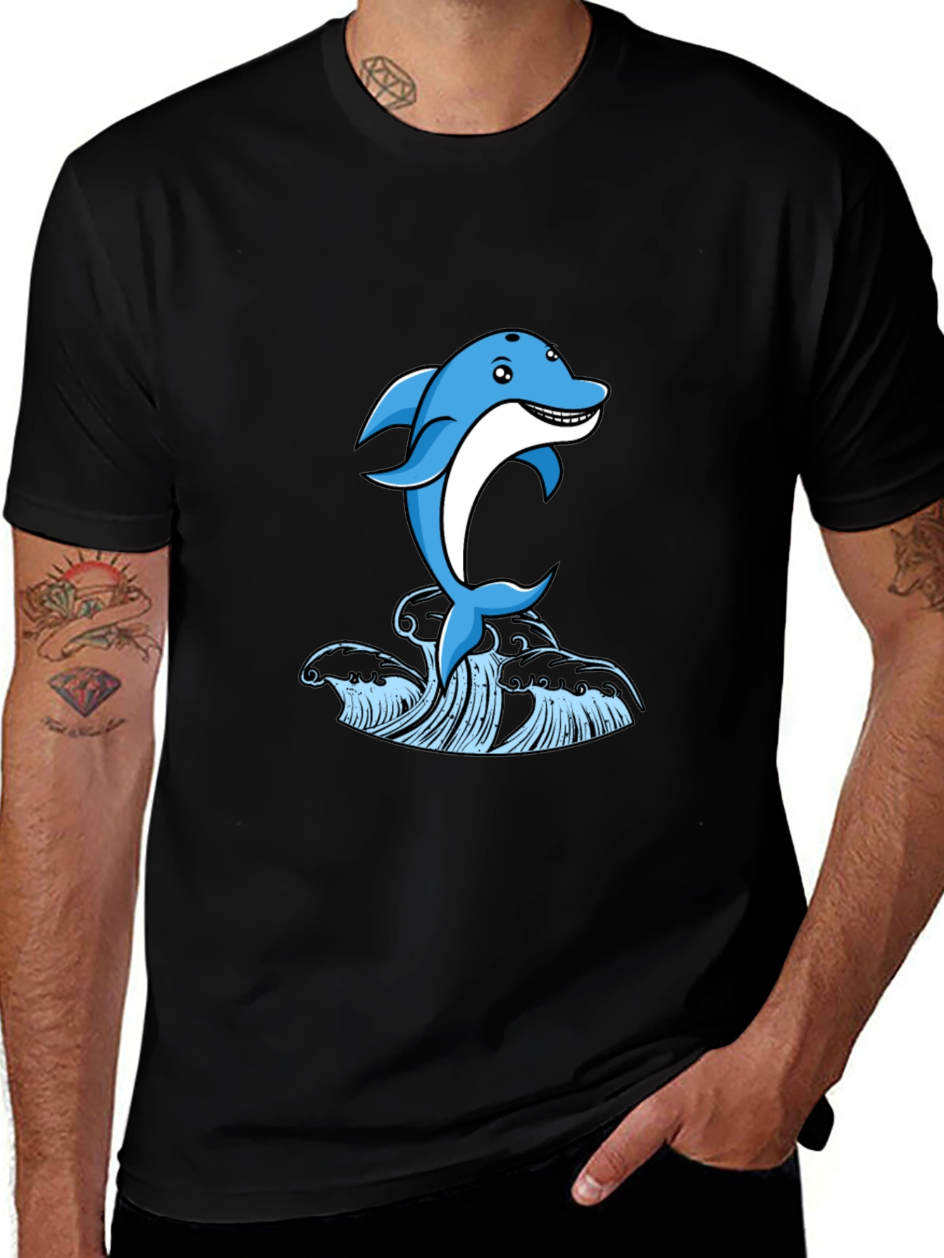 Variant 25 of Blue Dolphin Graphic Print Black T-Shirt