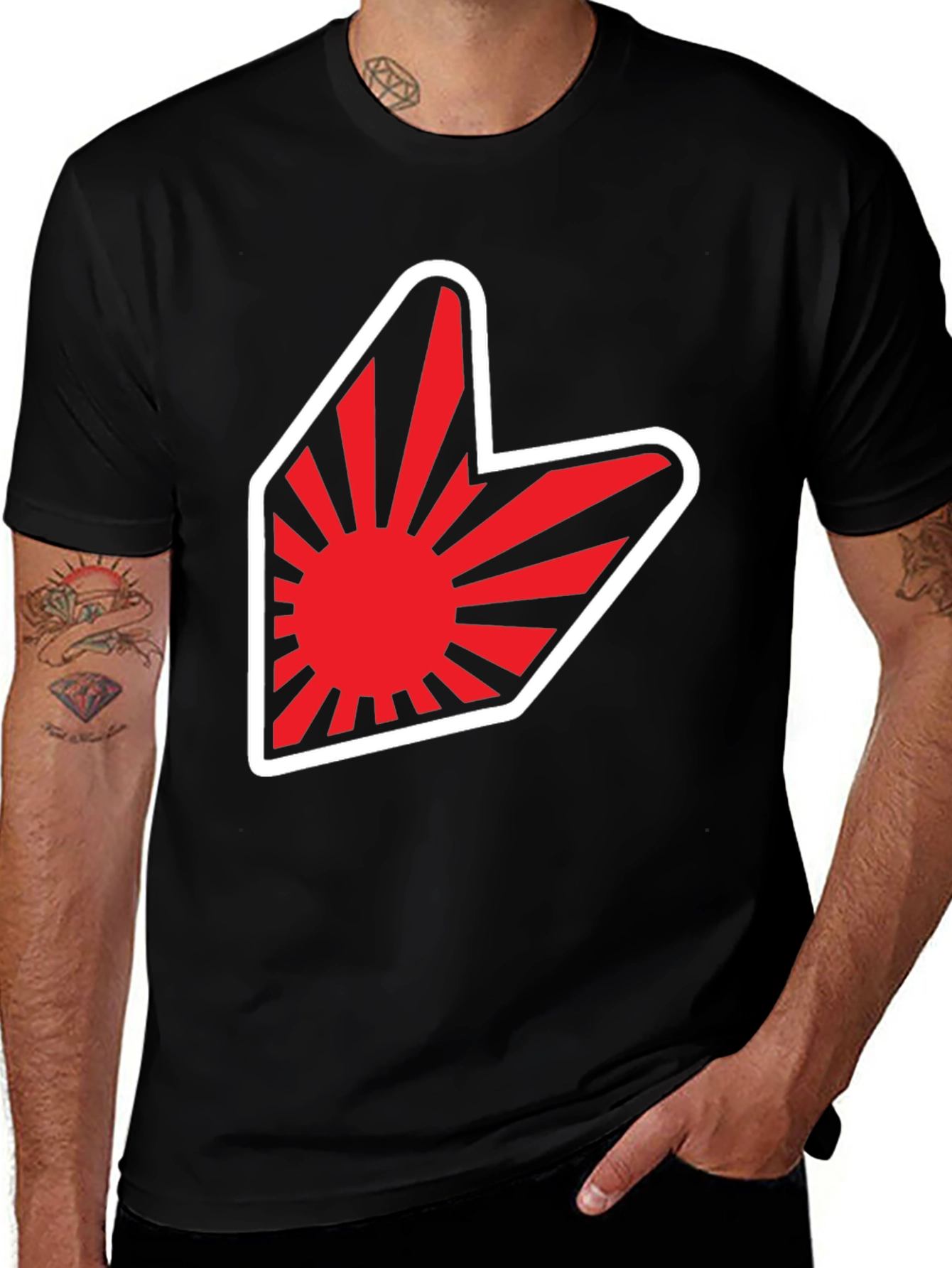 Variant 12 of Red Sunburst Graphic Black T-Shirt