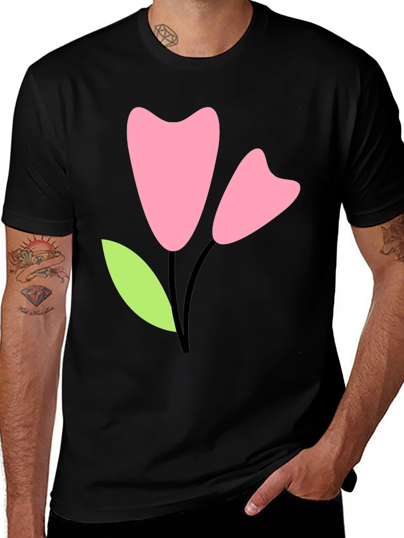 Variant 9 of Modern Floral Graphic Black T-Shirt