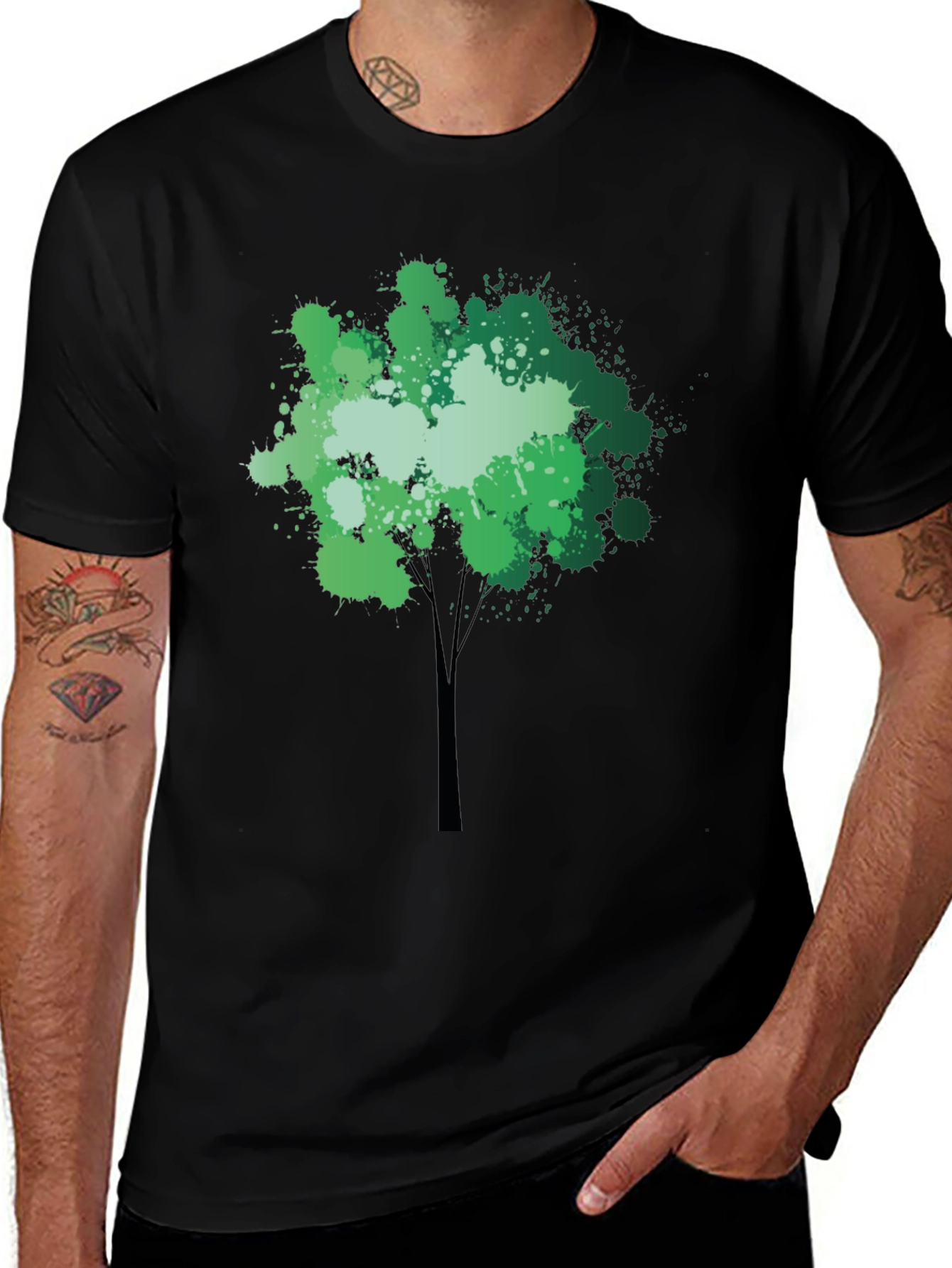Abstract Tree Graphic Black T-Shirt
