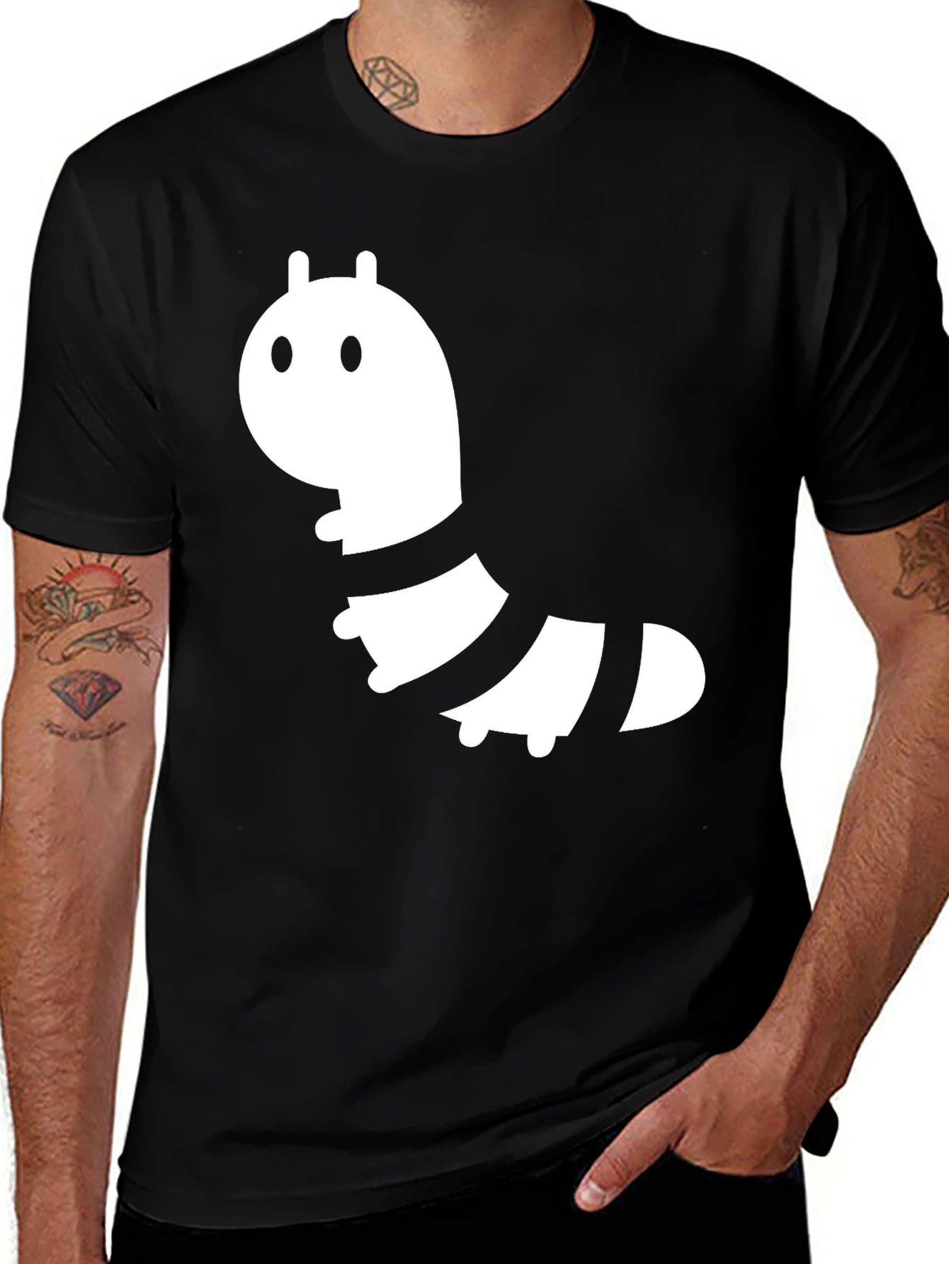 Variant 18 of Cute Cartoon Caterpillar Graphic Black T-Shirt