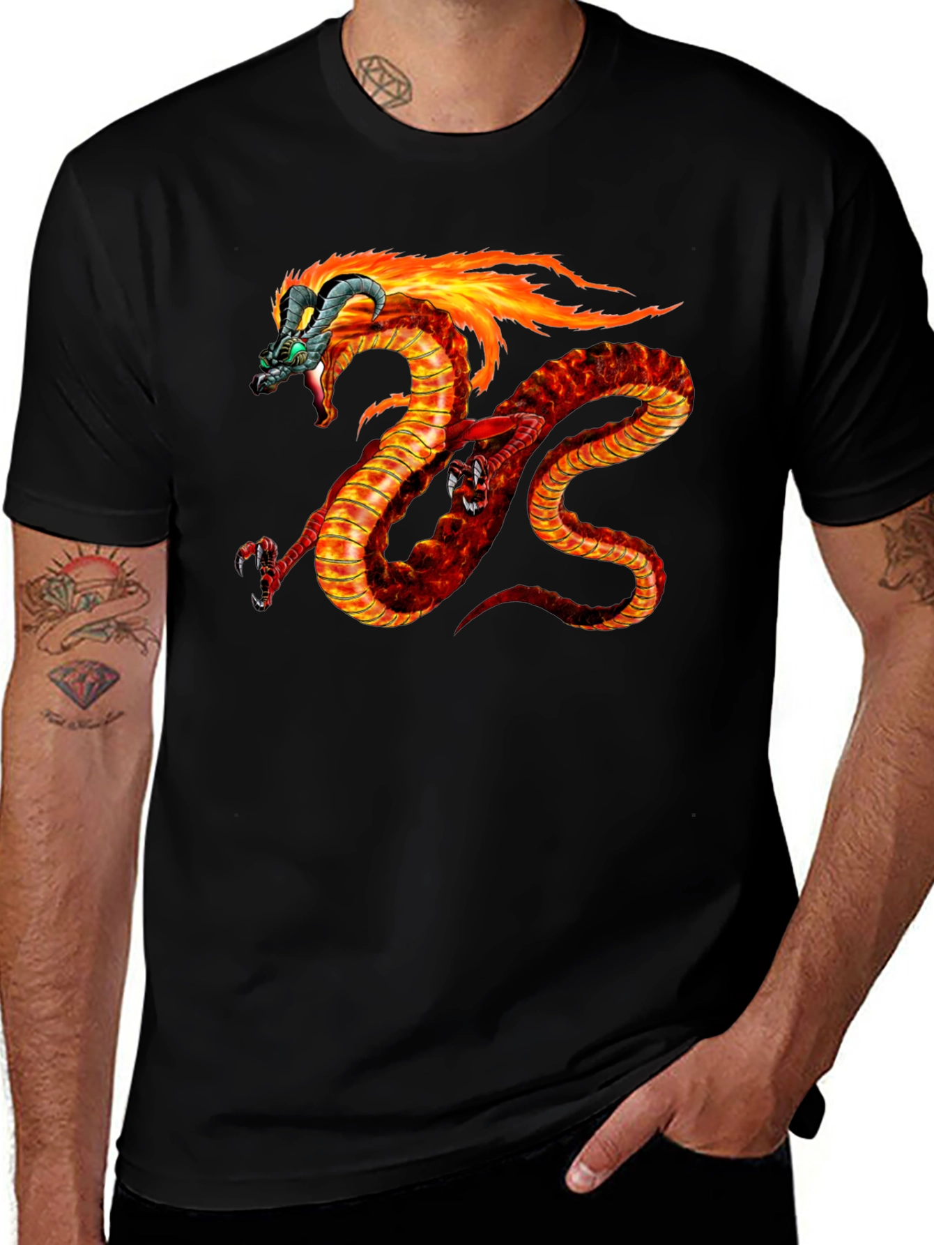 Variant 28 of Fiery Dragon Graphic T-Shirt - Black Cotton Tee