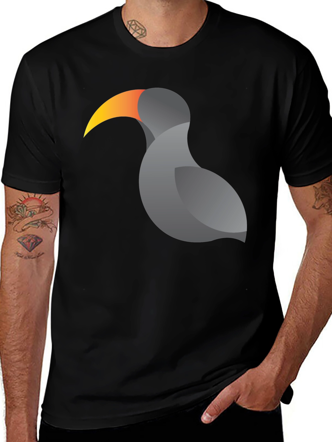 Variant 30 of Stylized Toucan Graphic Print Black T-Shirt