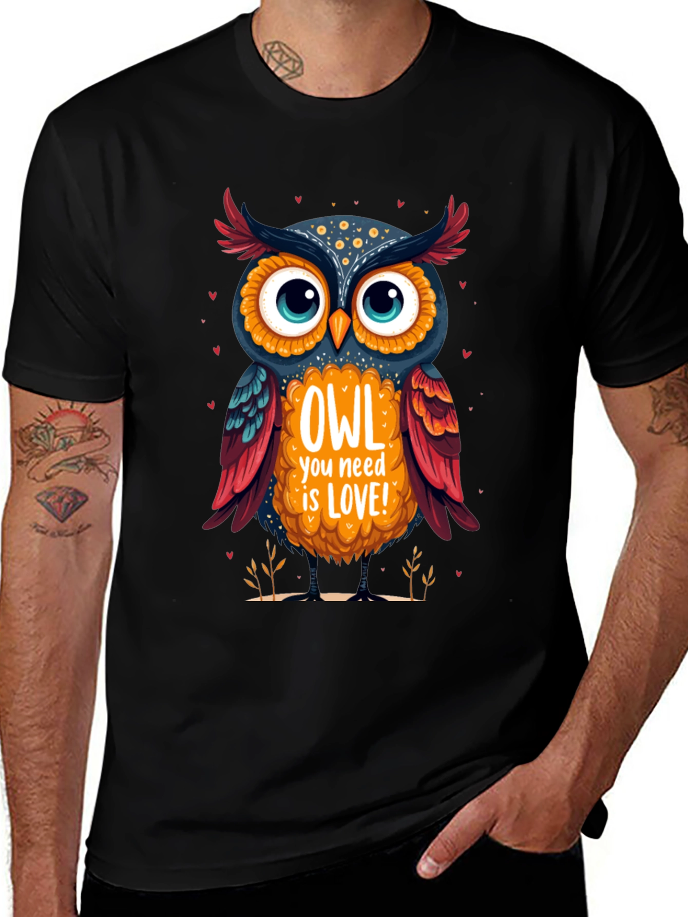 Variant 16 of Owl You Need is Love Graphic Tee - Black Cotton T-Shirt