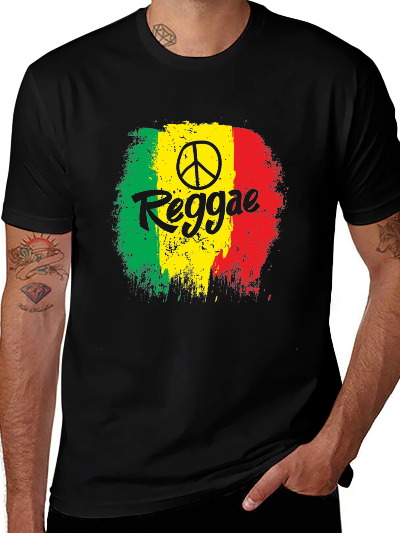 Variant 22 of Reggae T-Shirt - Peace Symbol, Rasta Colors