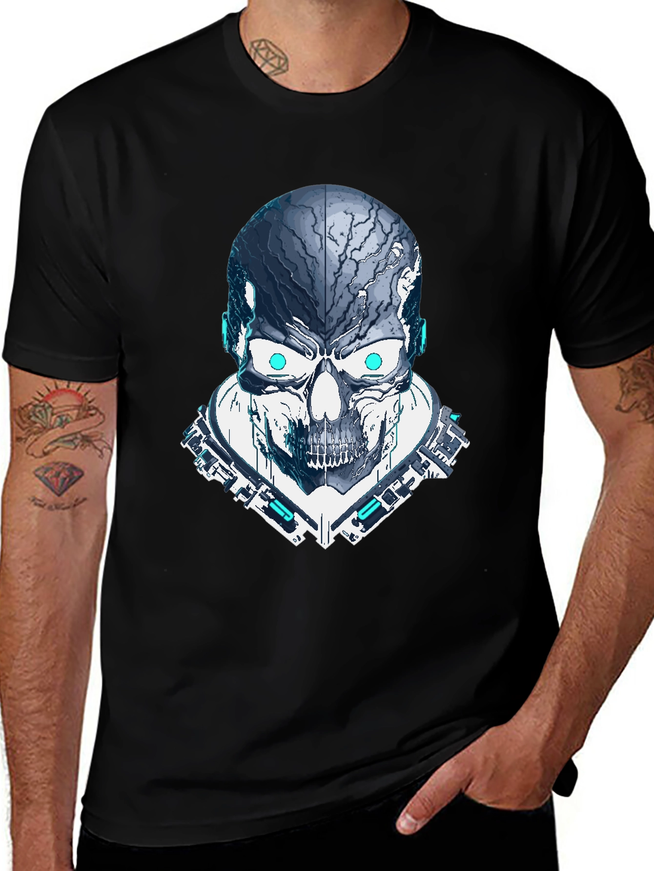 Black Cyber Skull Graphic Tee - Black main image