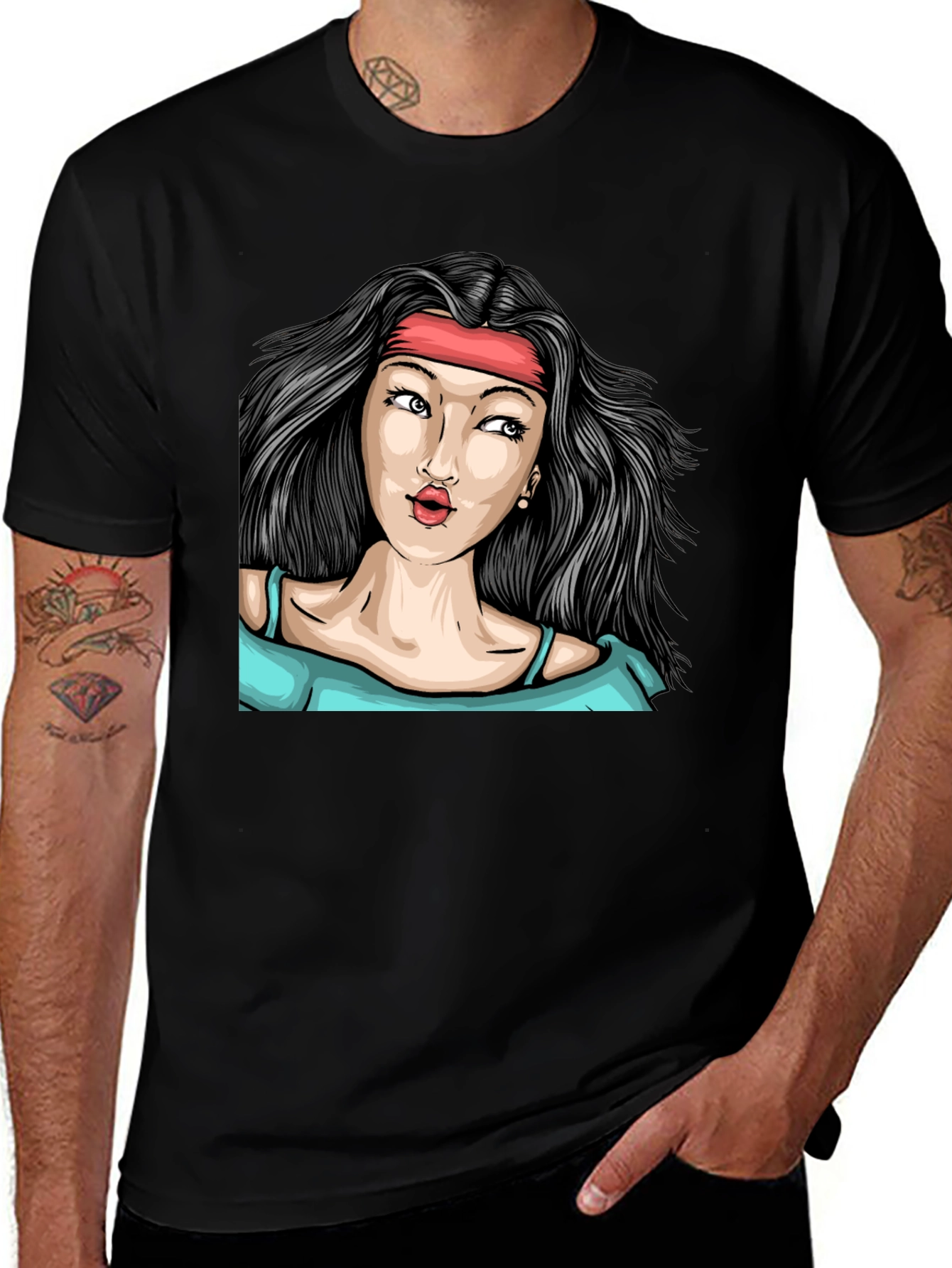 Variant 9 of Cartoon Woman Graphic Black T-Shirt