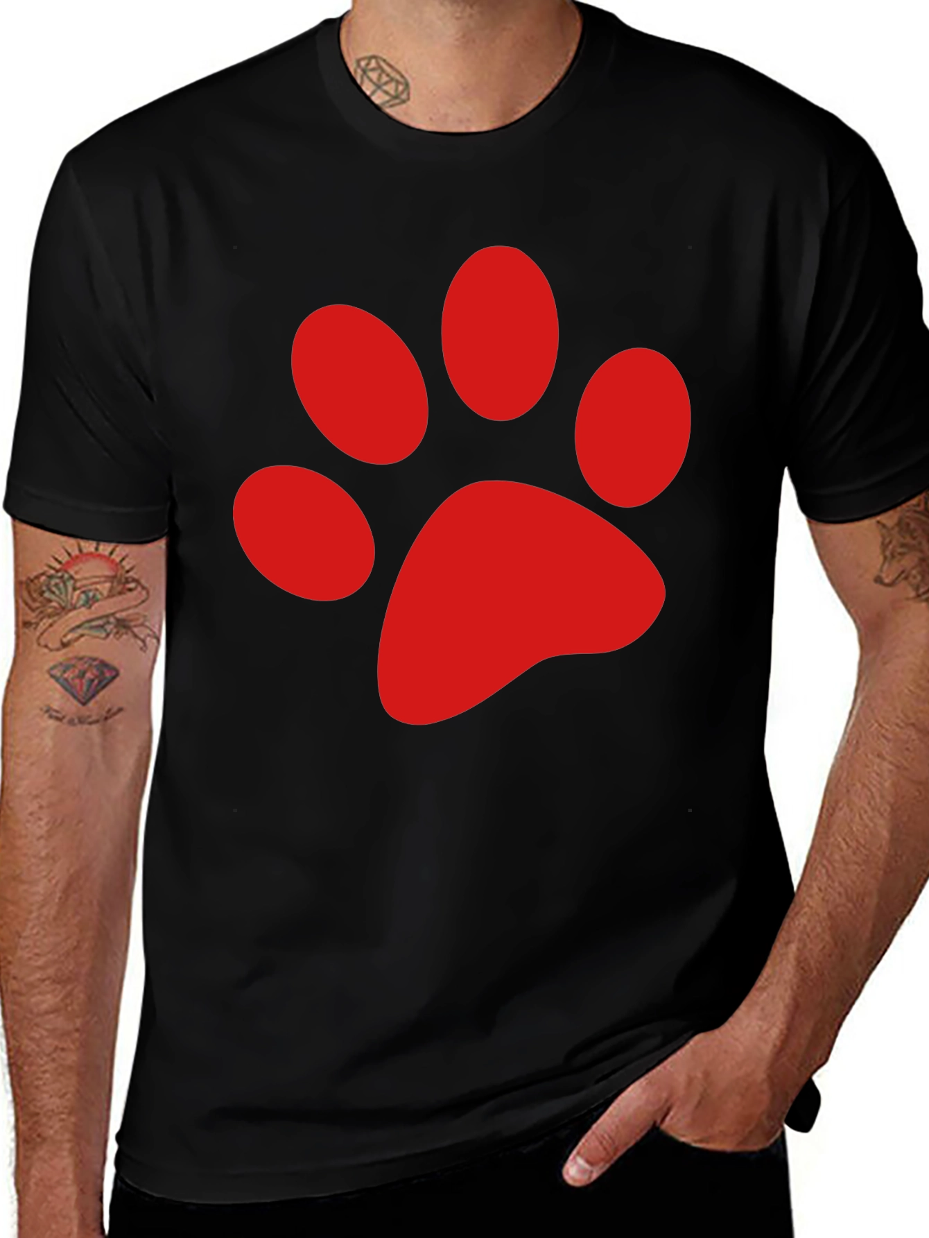 Variant 15 of Black Tee with Red Paw Print Design