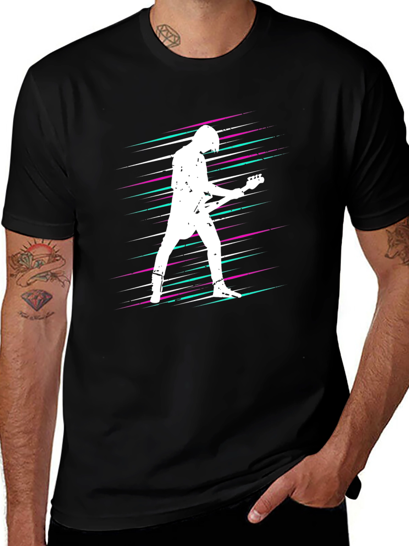 Retro Guitarist Graphic Tee - Black