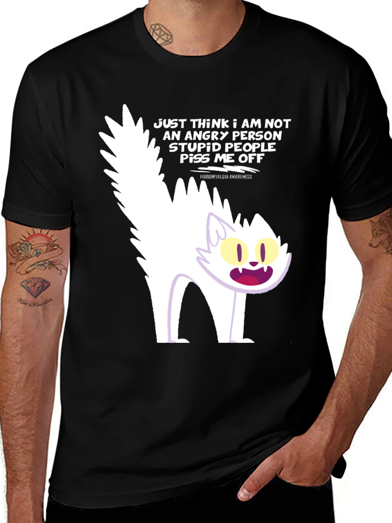 Variant 19 of Angry Cat Graphic Tee - Fibromyalgia Awareness