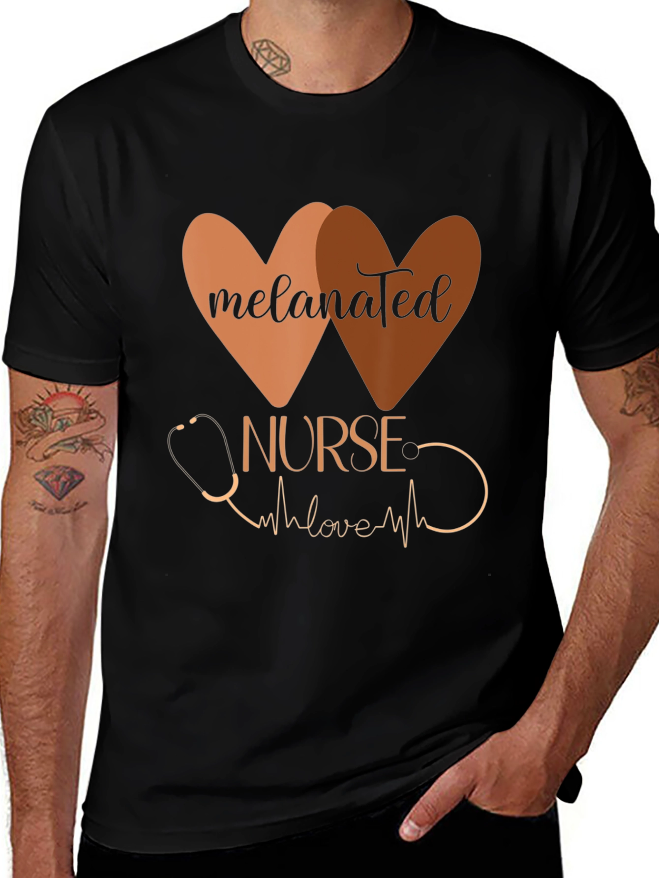 Variant 14 of Melanated Nurse T-Shirt: Heart Design