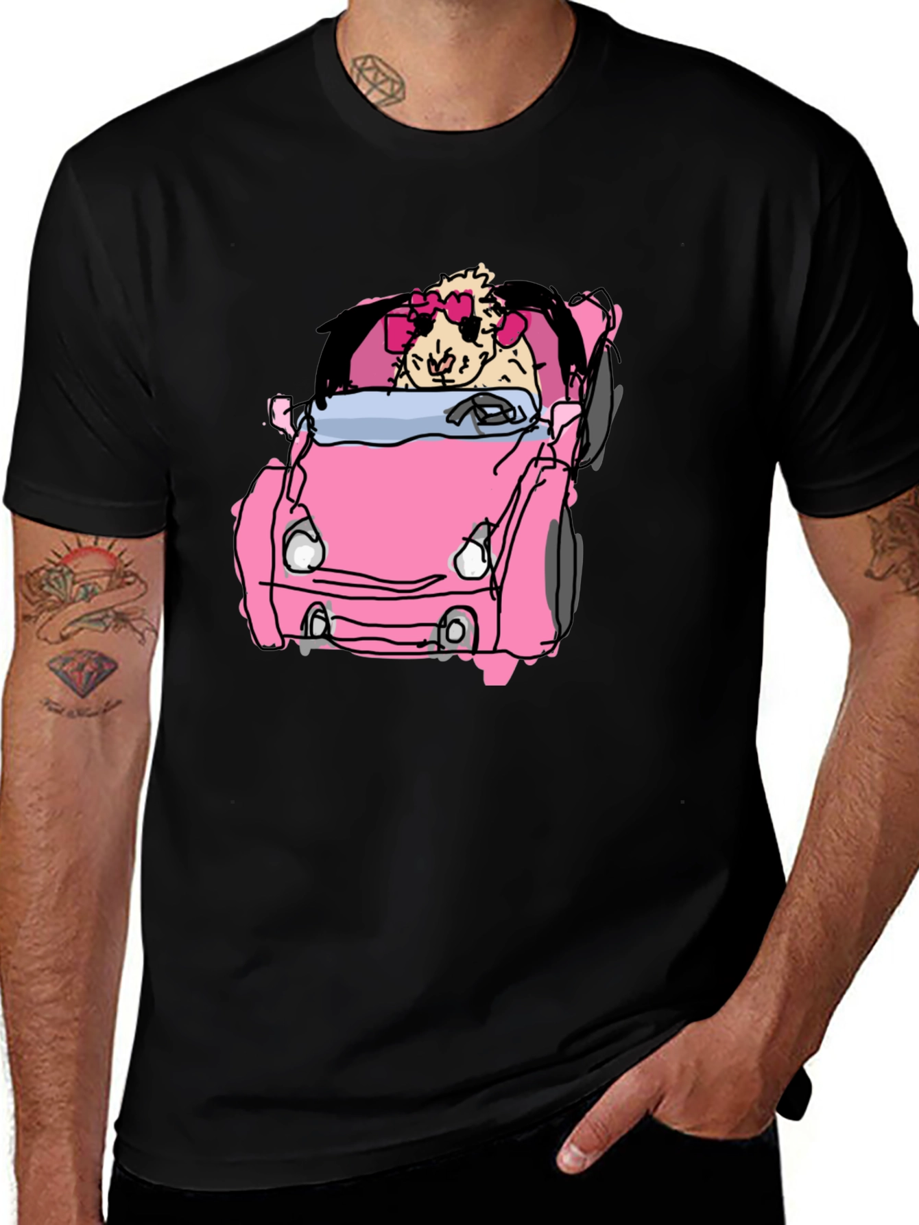 Variant 2 of Dog in Pink Car Graphic Tee