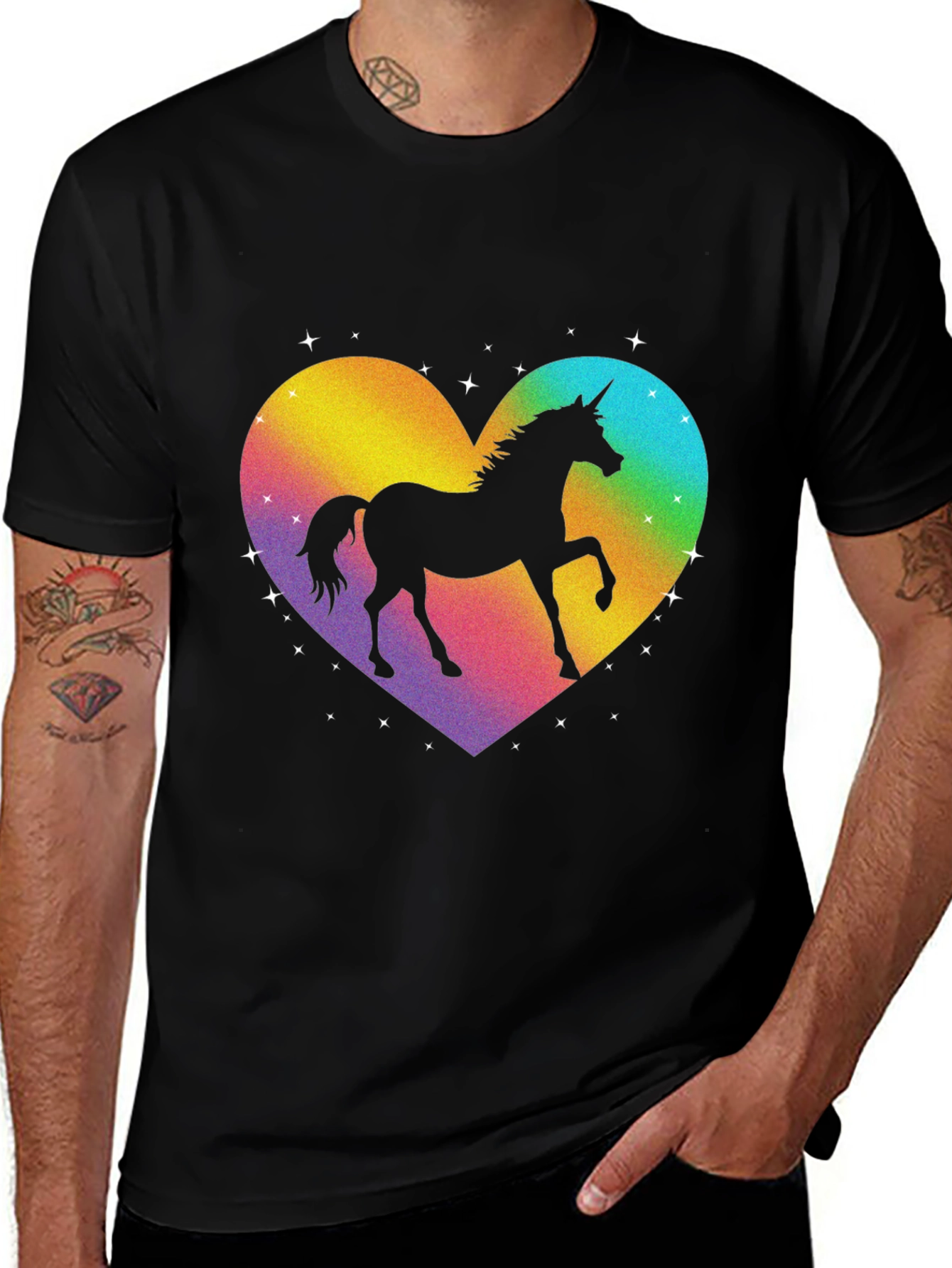 Variant 20 of Unicorn Heart Graphic Tee - Black Cotton T-Shirt