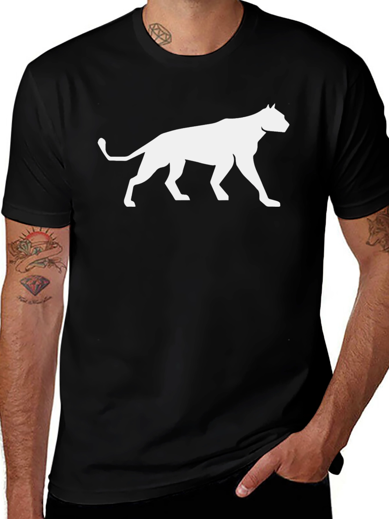 Variant 21 of Black T-Shirt with White Cat Silhouette Graphic