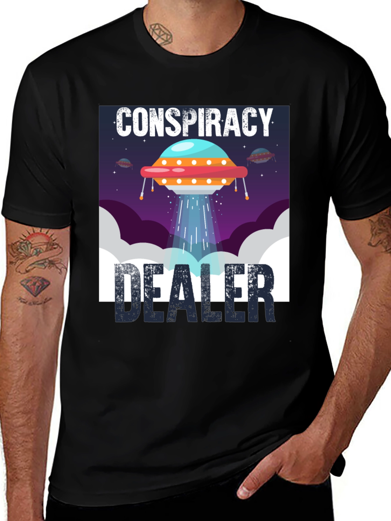 Variant 25 of Conspiracy Dealer UFO Graphic Tee - Black Cotton T-Shirt
